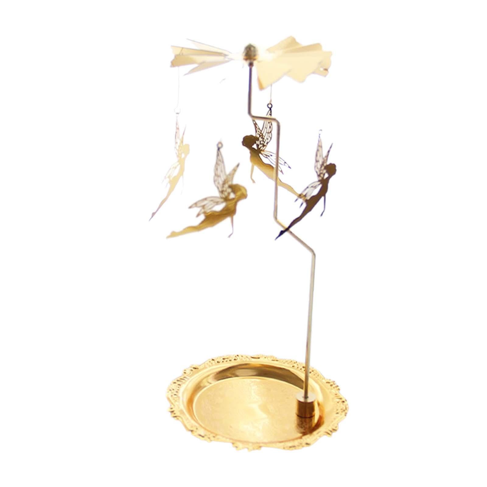Rotary Candlestick Fairy Rotary Candle Holder for Desktop Thanksgiving Party 10cm plate gold Elf