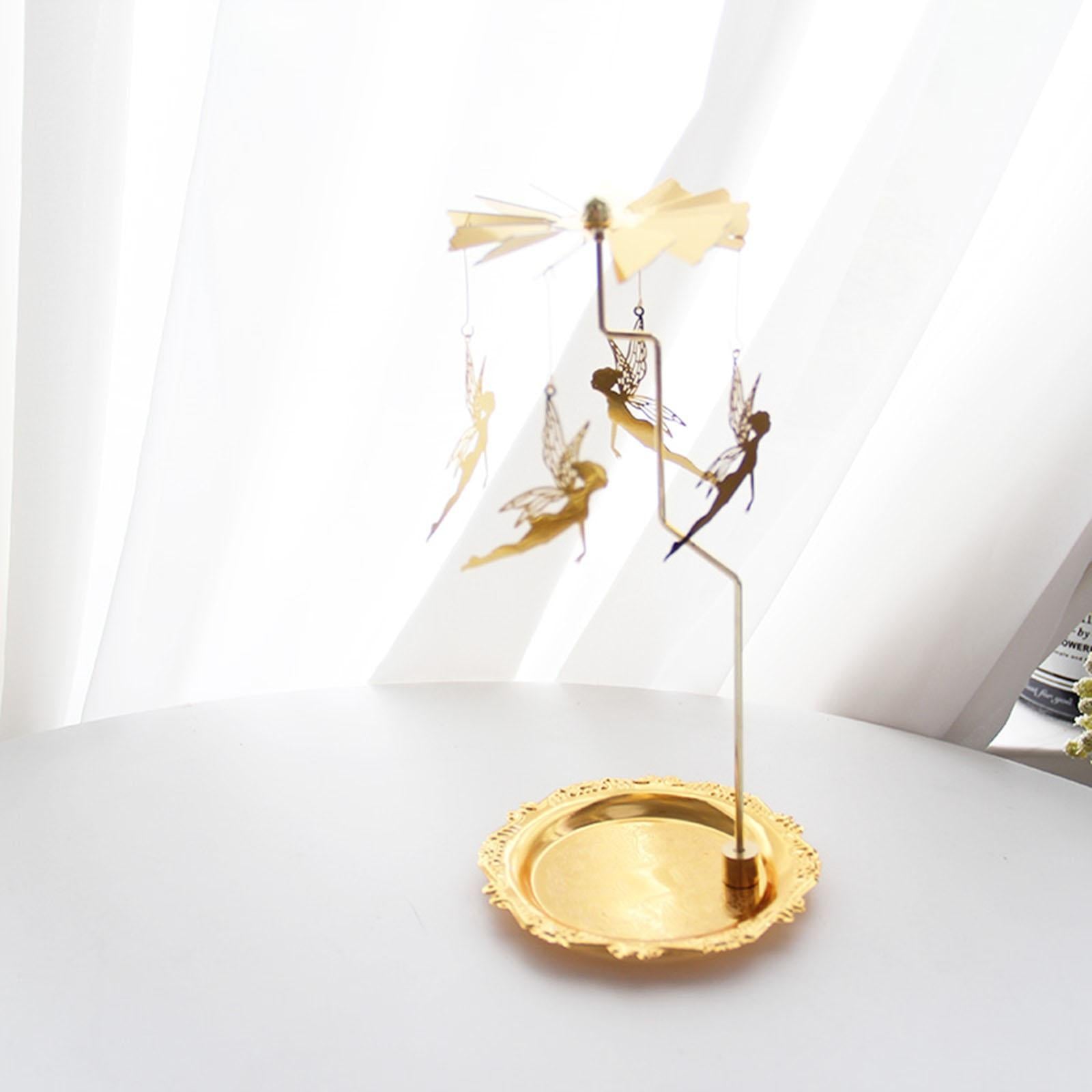 Rotary Candlestick Fairy Rotary Candle Holder for Desktop Thanksgiving Party 10cm plate gold Elf