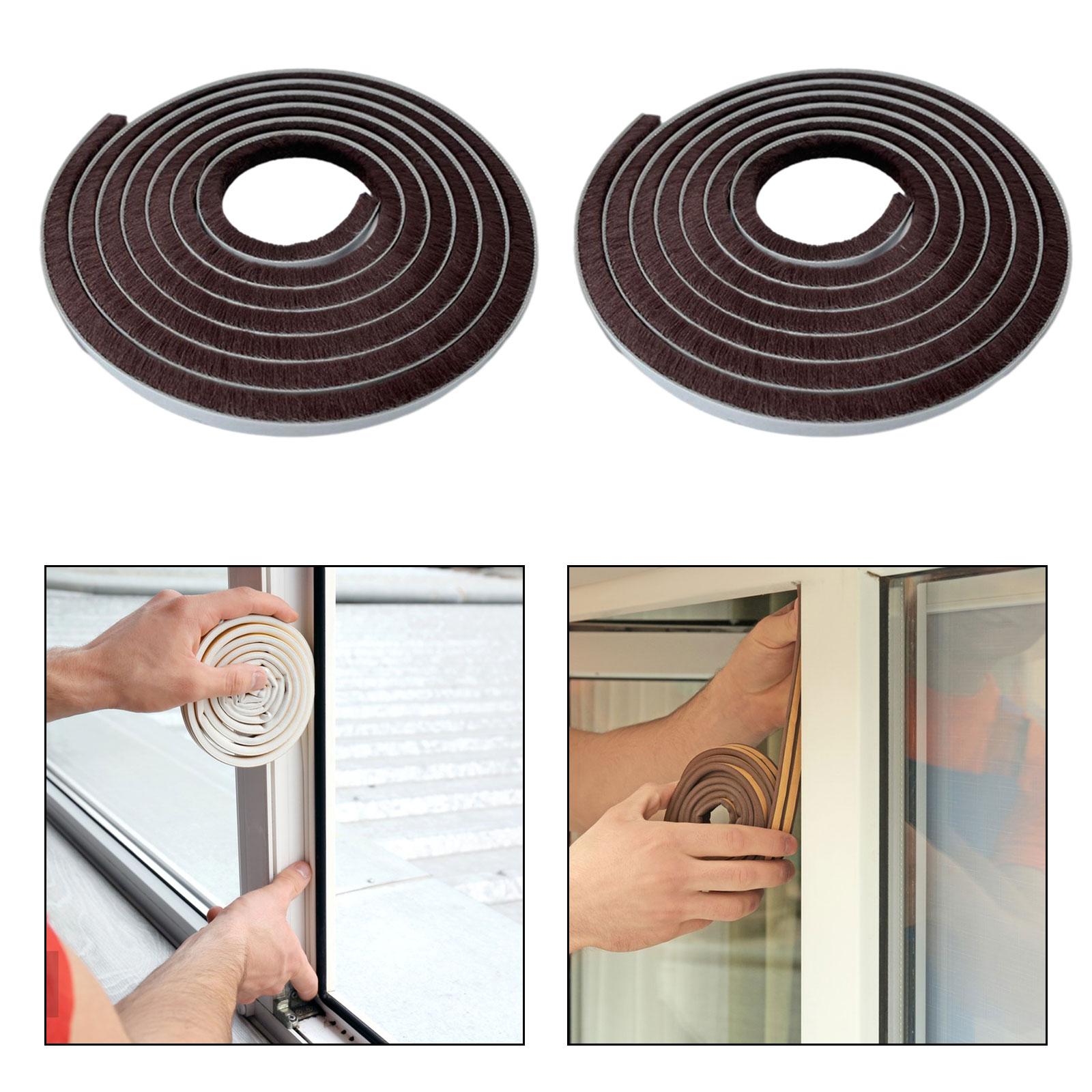 2 Pieces Door Weather Stripping Brush Seal Weatherstripping for Window Brown