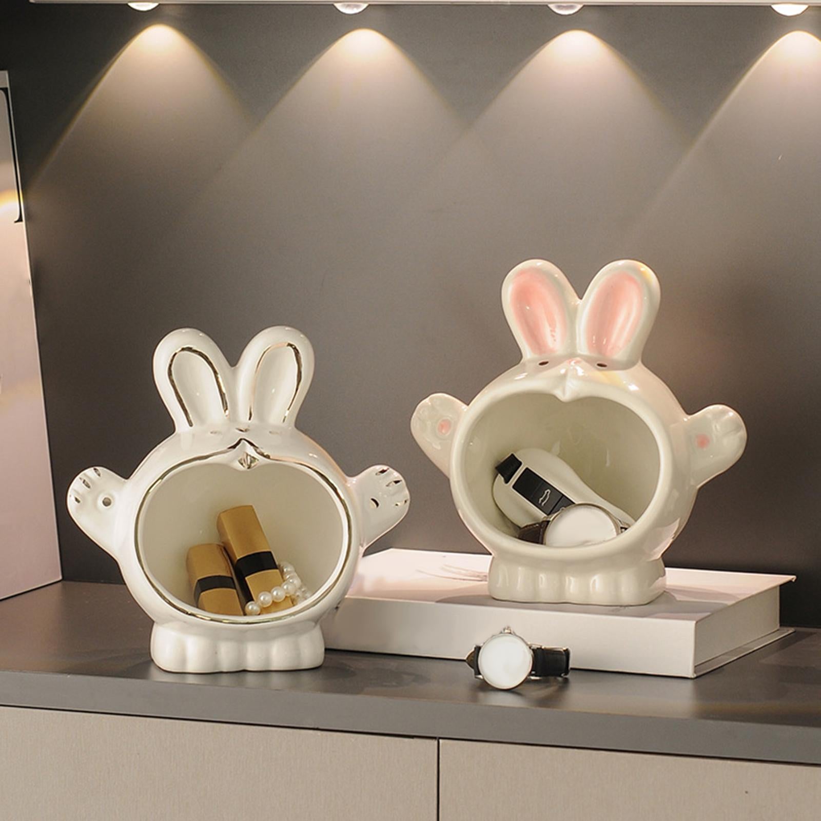Bunny Storage Box Key Holder Festival Bedside Ceramic Rabbit Statue Figurine White