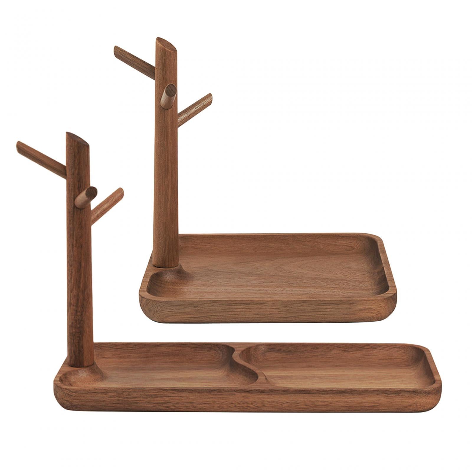 Wooden Key Tray Jewelry Tray Dresser Organizer for Keys Rings Wallet Stylish 19.8x17.8x21.5cm