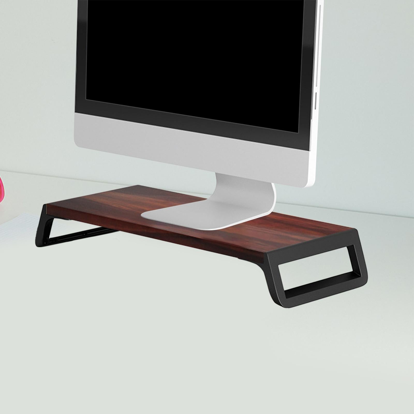 Monitor Stand Desk for PC Screen Wooden Support Desktop Shelf Computer Stand brown and black