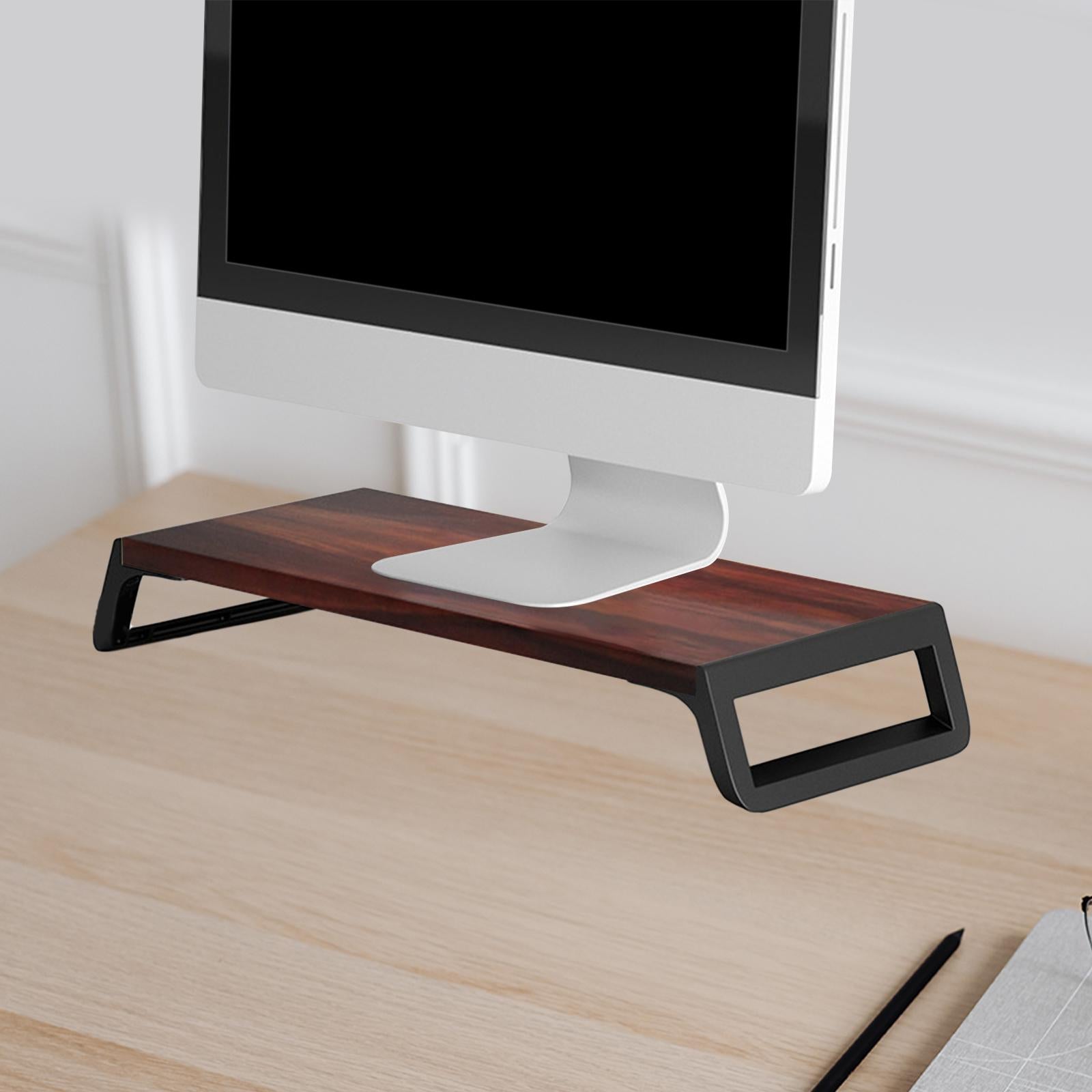 Monitor Stand Desk for PC Screen Wooden Support Desktop Shelf Computer Stand brown and black