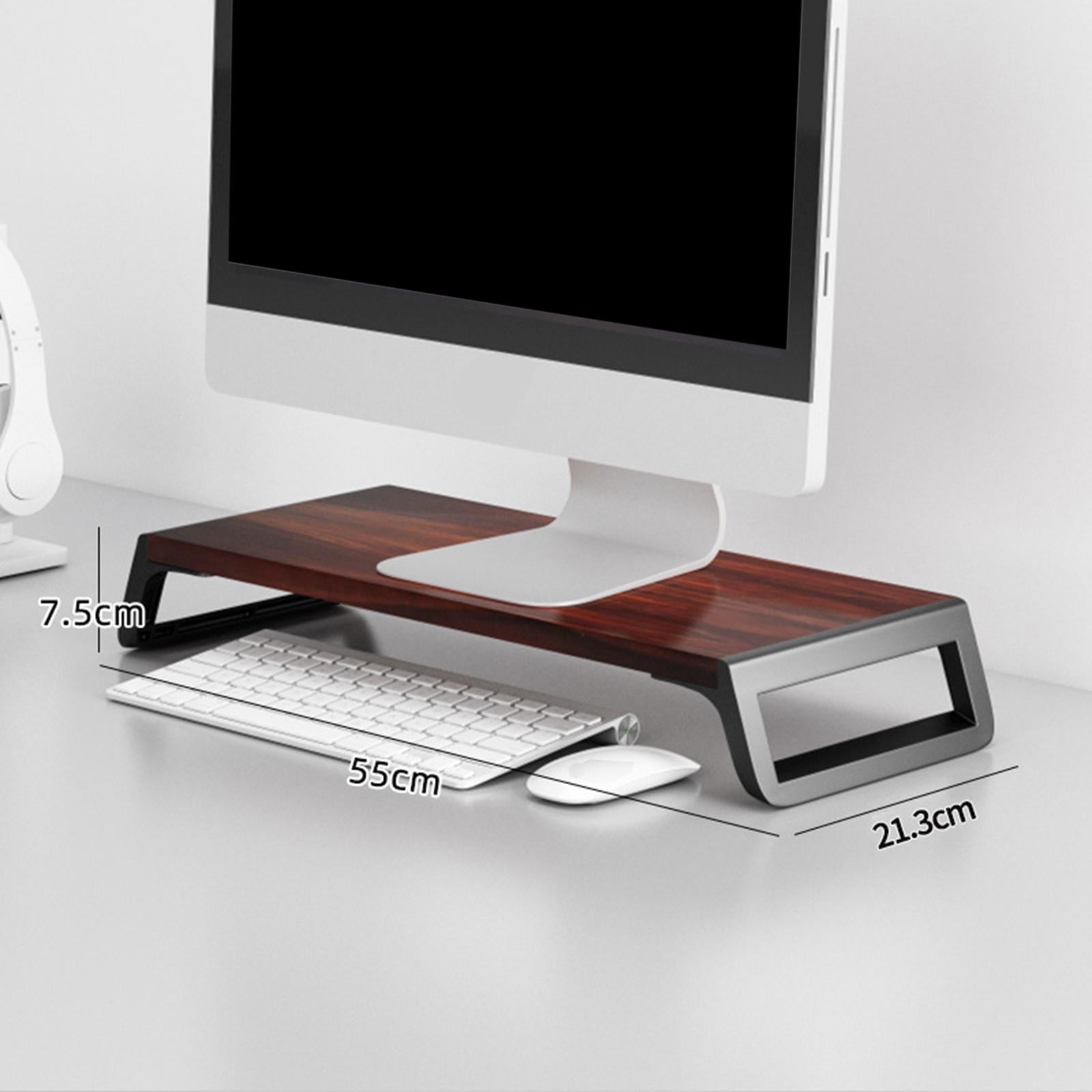 Monitor Stand Desk for PC Screen Wooden Support Desktop Shelf Computer Stand brown and black