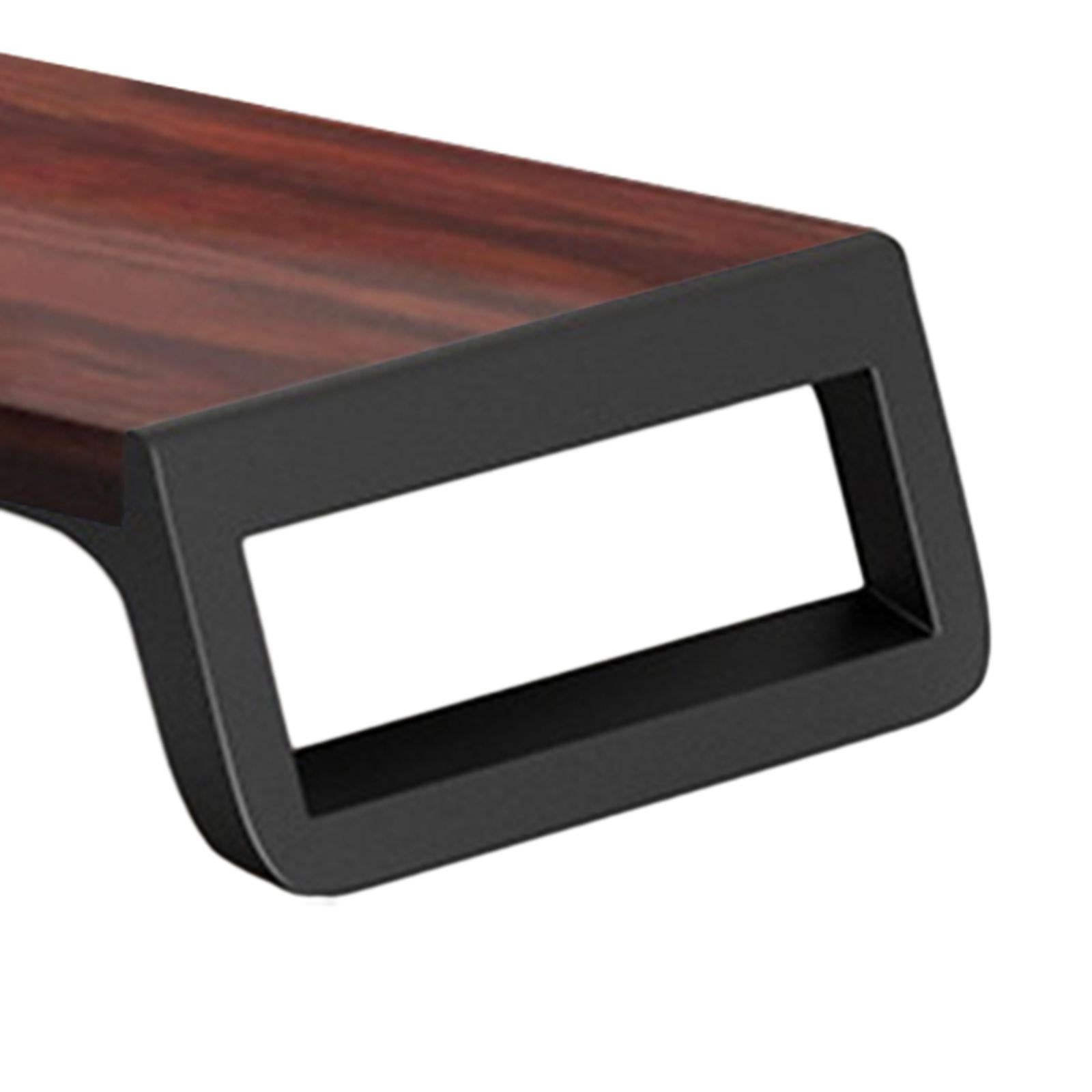 Monitor Stand Desk for PC Screen Wooden Support Desktop Shelf Computer Stand brown and black