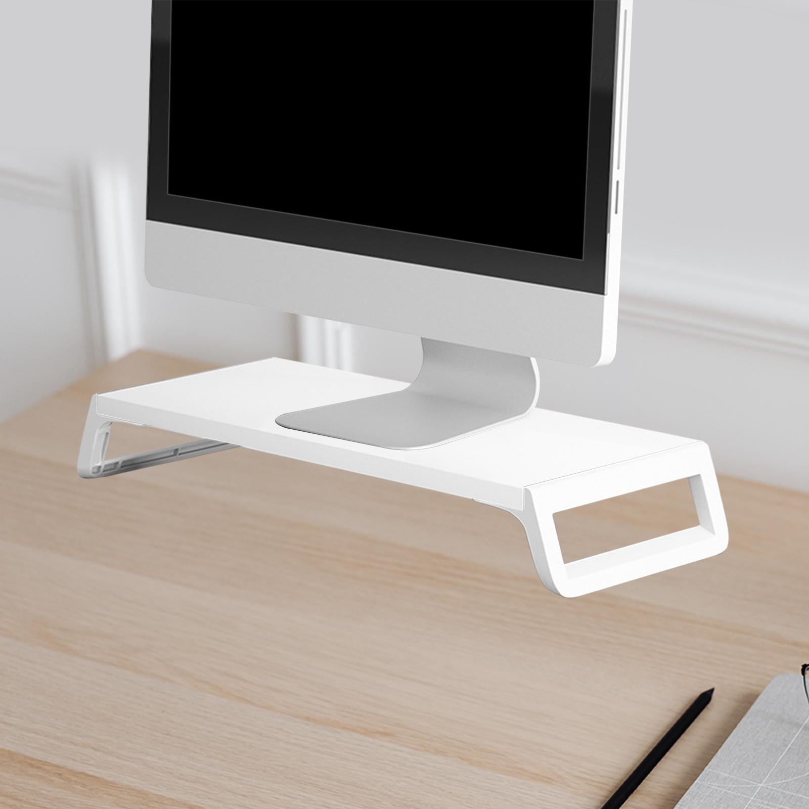 Monitor Stand Desk for PC Screen Wooden Support Desktop Shelf Computer Stand white ang white