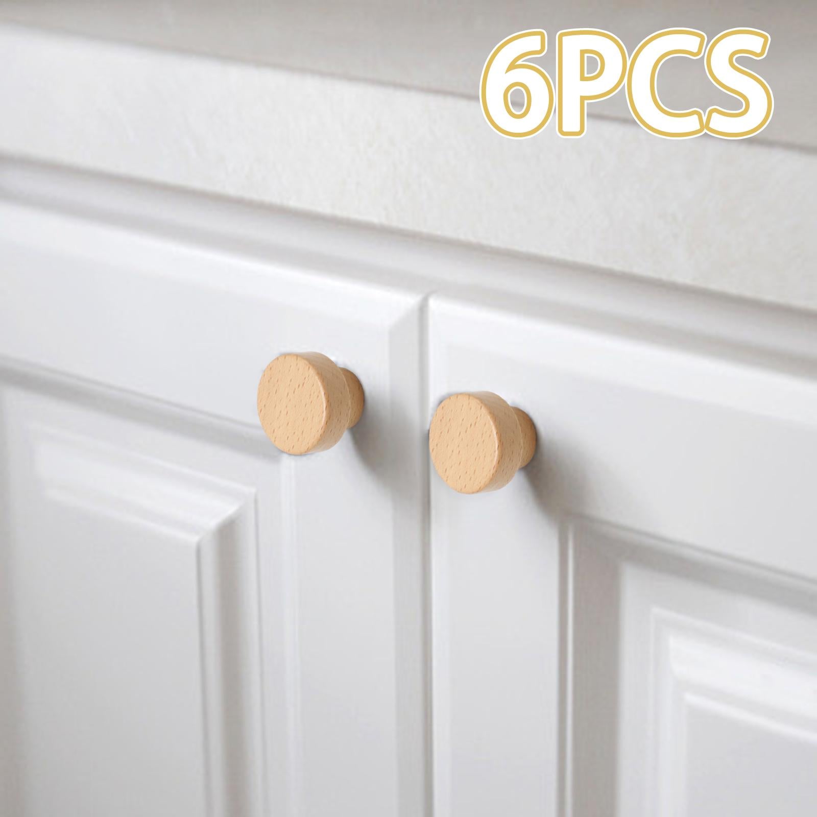 Drawer Pull Handles Dresser Furniture Wardrobe Bathroom Wooden Cabinet Knobs 6Pcs Flat Round