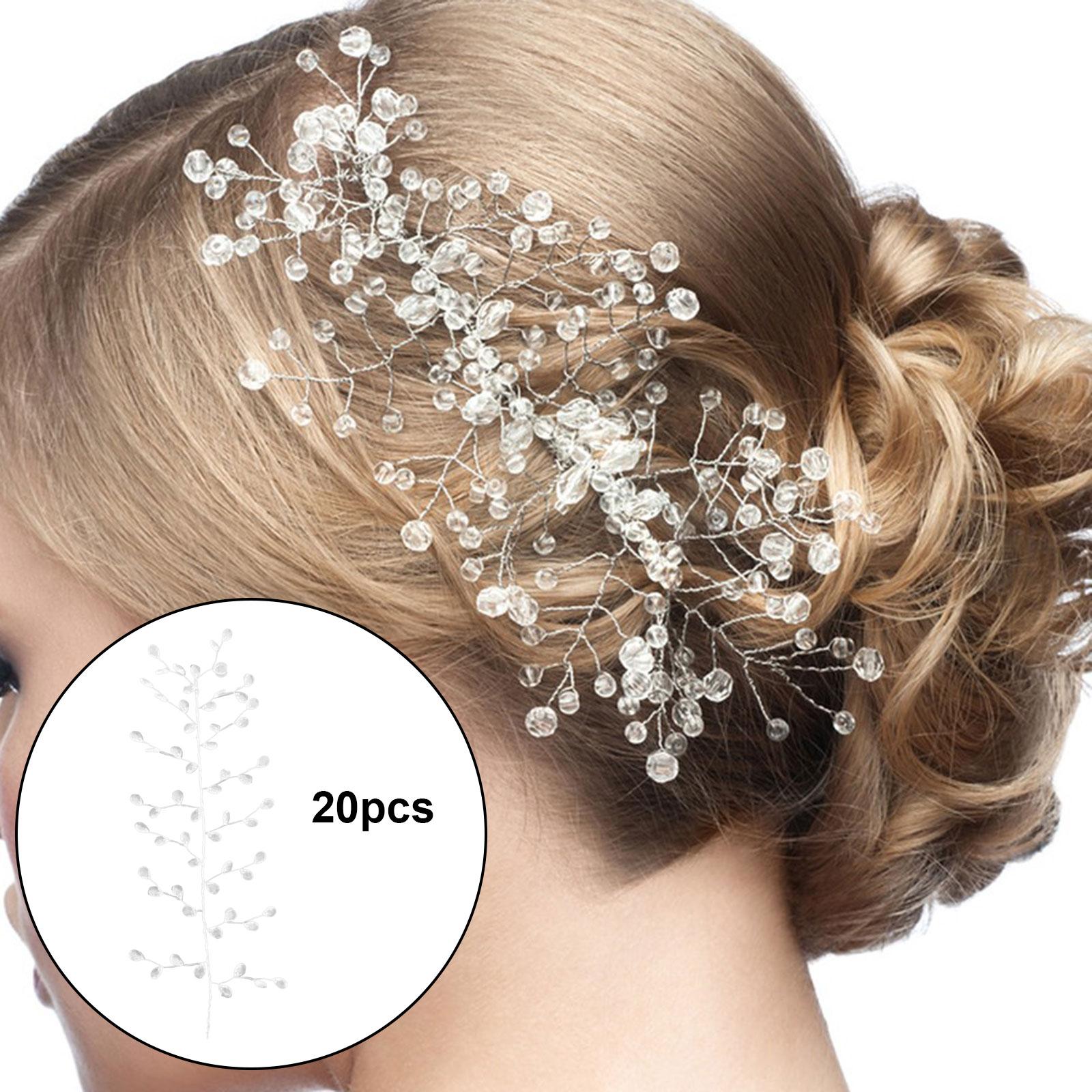 20 Acrylic Beads Drop Stems Flower Bouquet Wedding Vase Shower Buds Branches 15 Branches