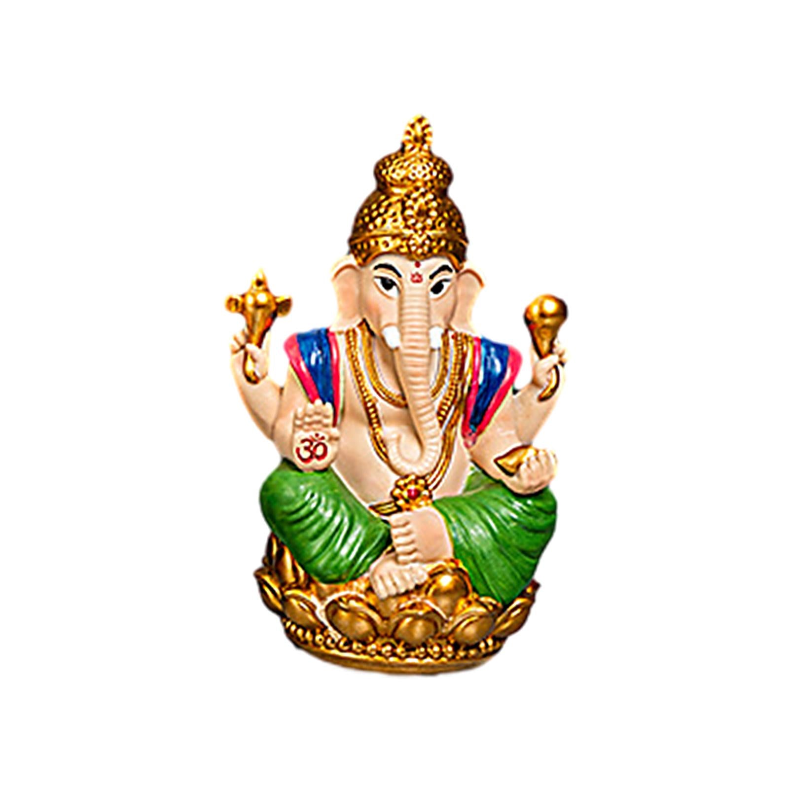 Ganesh Statue Resin Mini Elephant Buddha Statue for Living Room Office Table Green