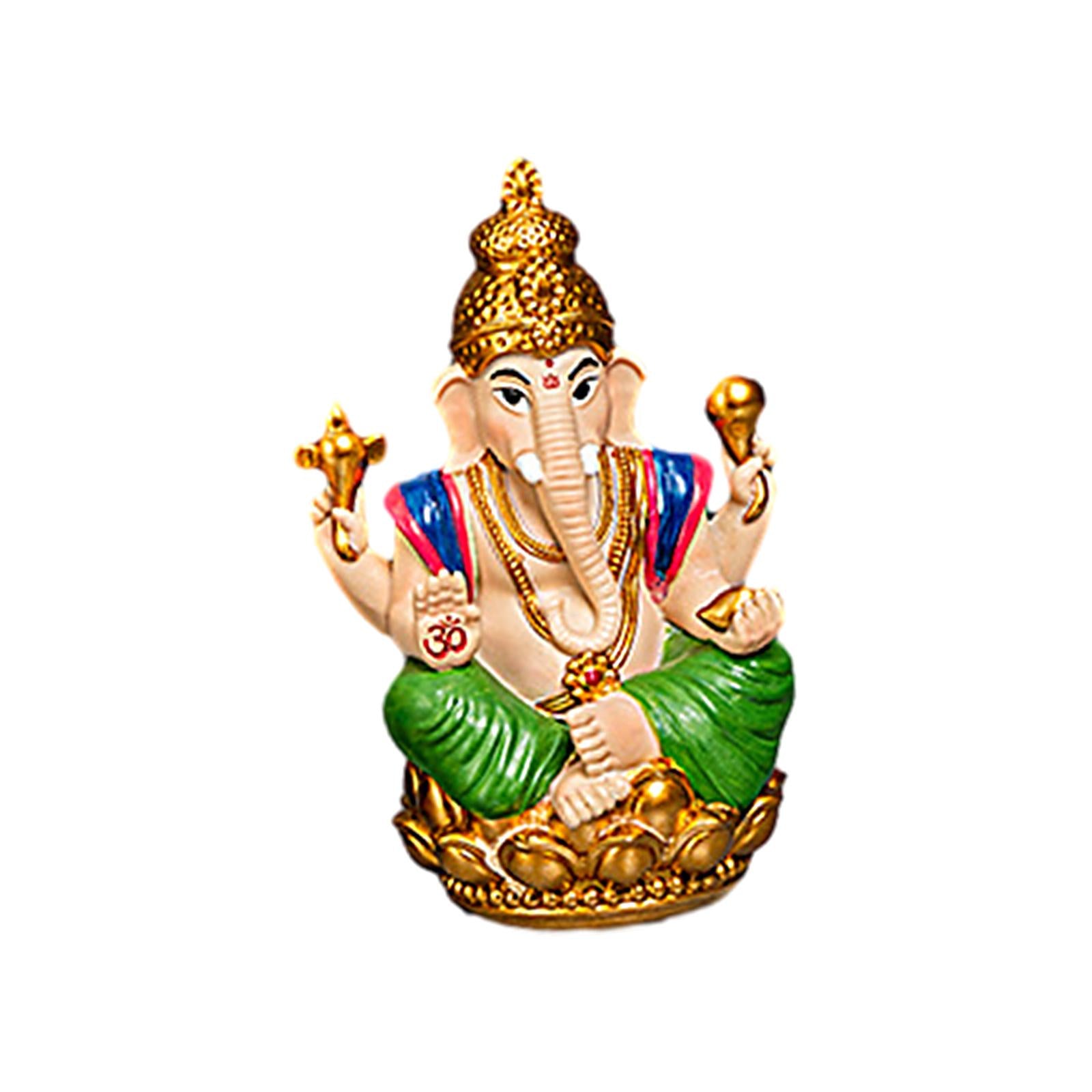 Ganesh Statue Resin Mini Elephant Buddha Statue for Living Room Office Table Green