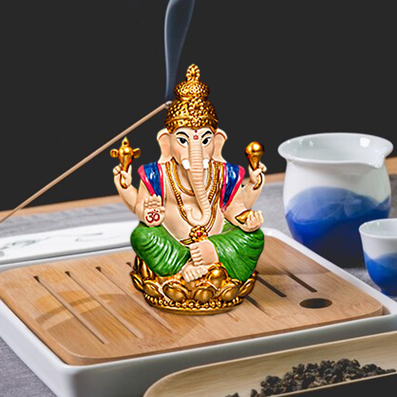 Ganesh Statue Resin Mini Elephant Buddha Statue for Living Room Office Table Green