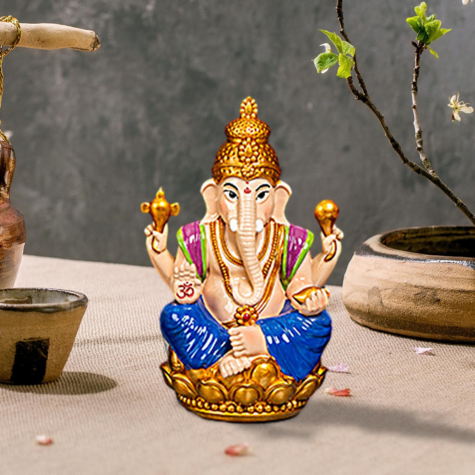 Ganesh Statue Resin Mini Elephant Buddha Statue for Living Room Office Table Blue