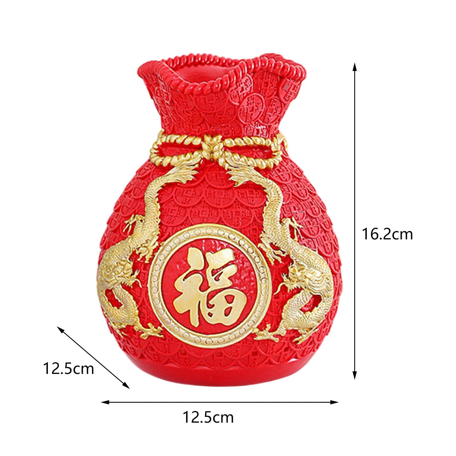Feng Shui Money Bag Statue Flower Vase for Living Room Spring Festival Shelf Red M