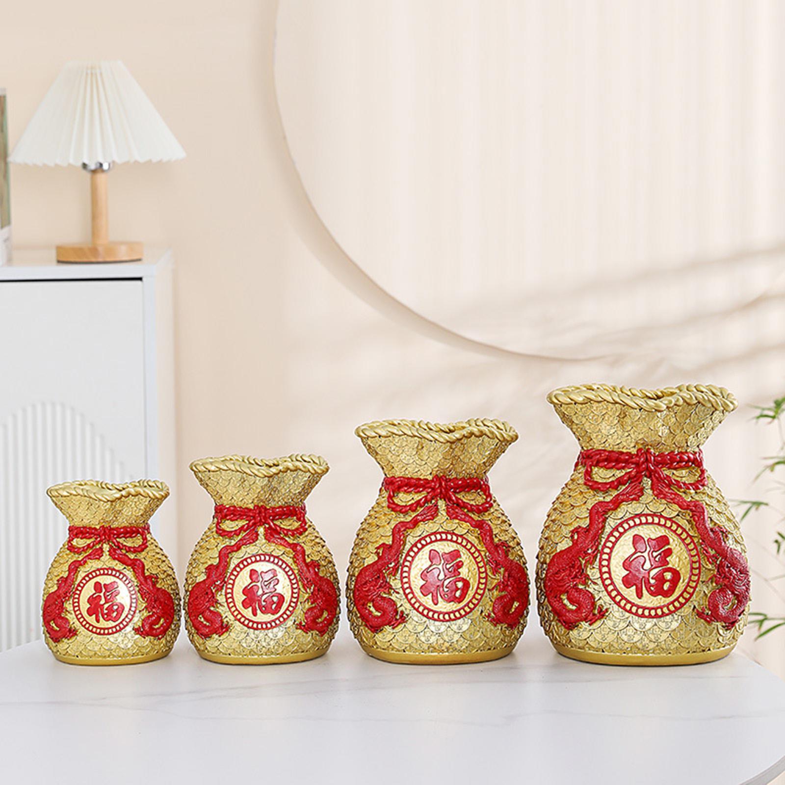 Feng Shui Money Bag Statue Flower Vase for Living Room Spring Festival Shelf Gold S