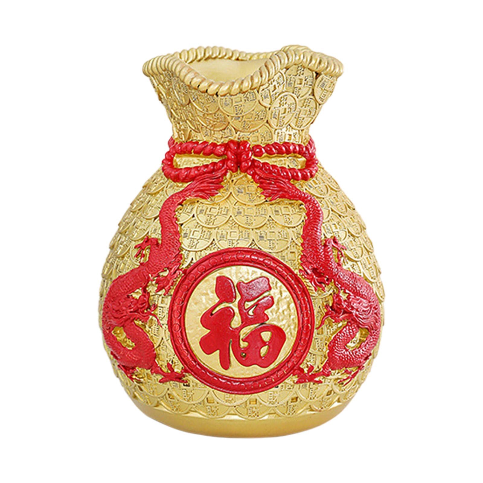 Feng Shui Money Bag Statue Flower Vase for Living Room Spring Festival Shelf Gold S