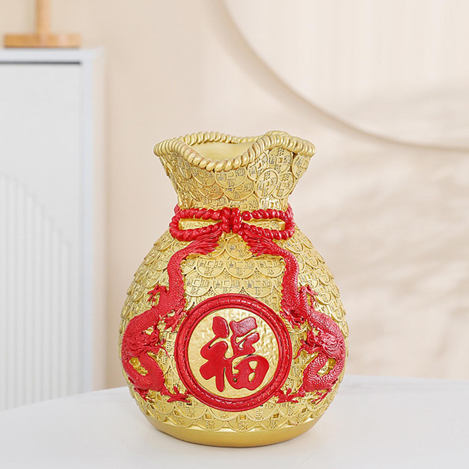 Feng Shui Money Bag Statue Flower Vase for Living Room Spring Festival Shelf Gold M
