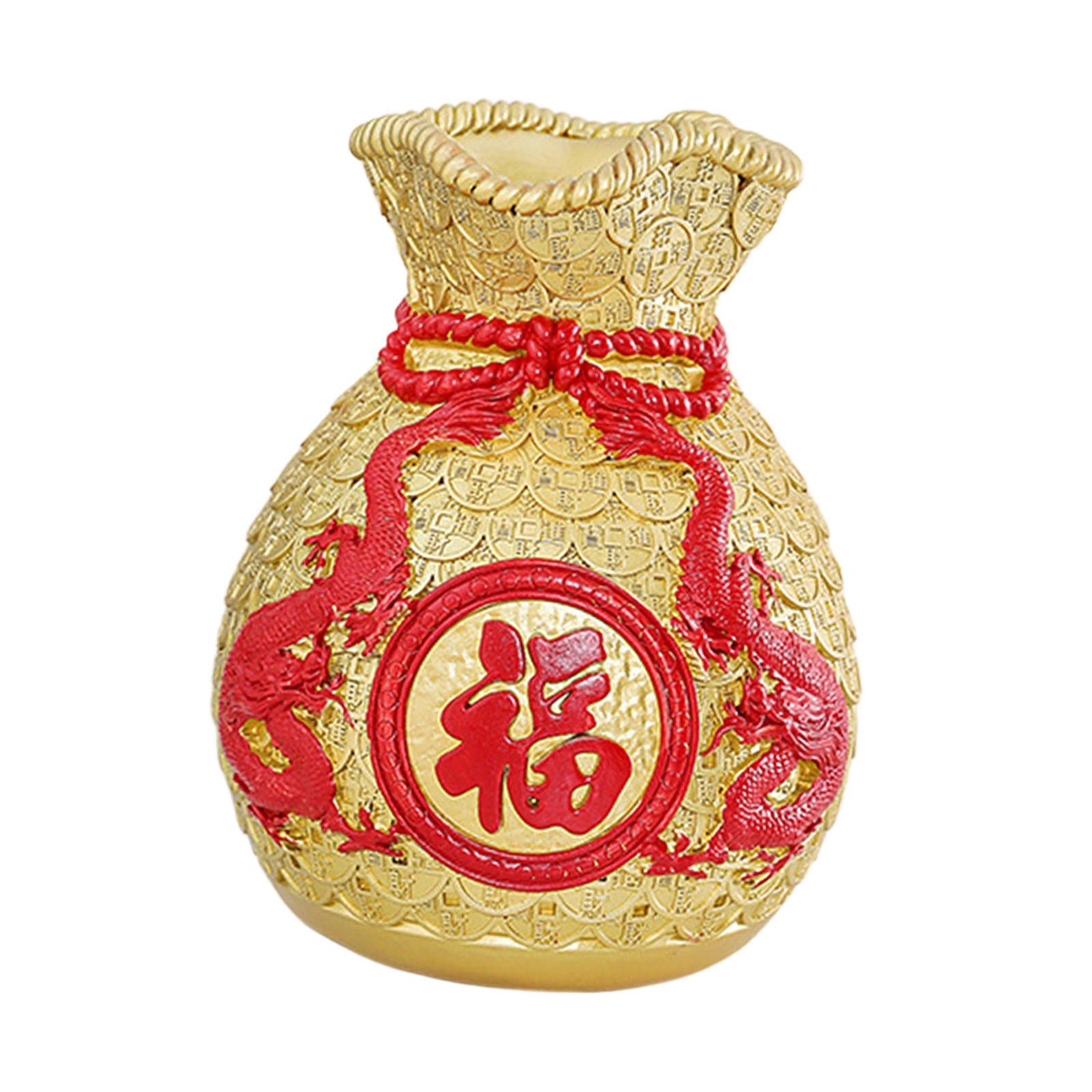 Feng Shui Money Bag Statue Flower Vase for Living Room Spring Festival Shelf Gold M