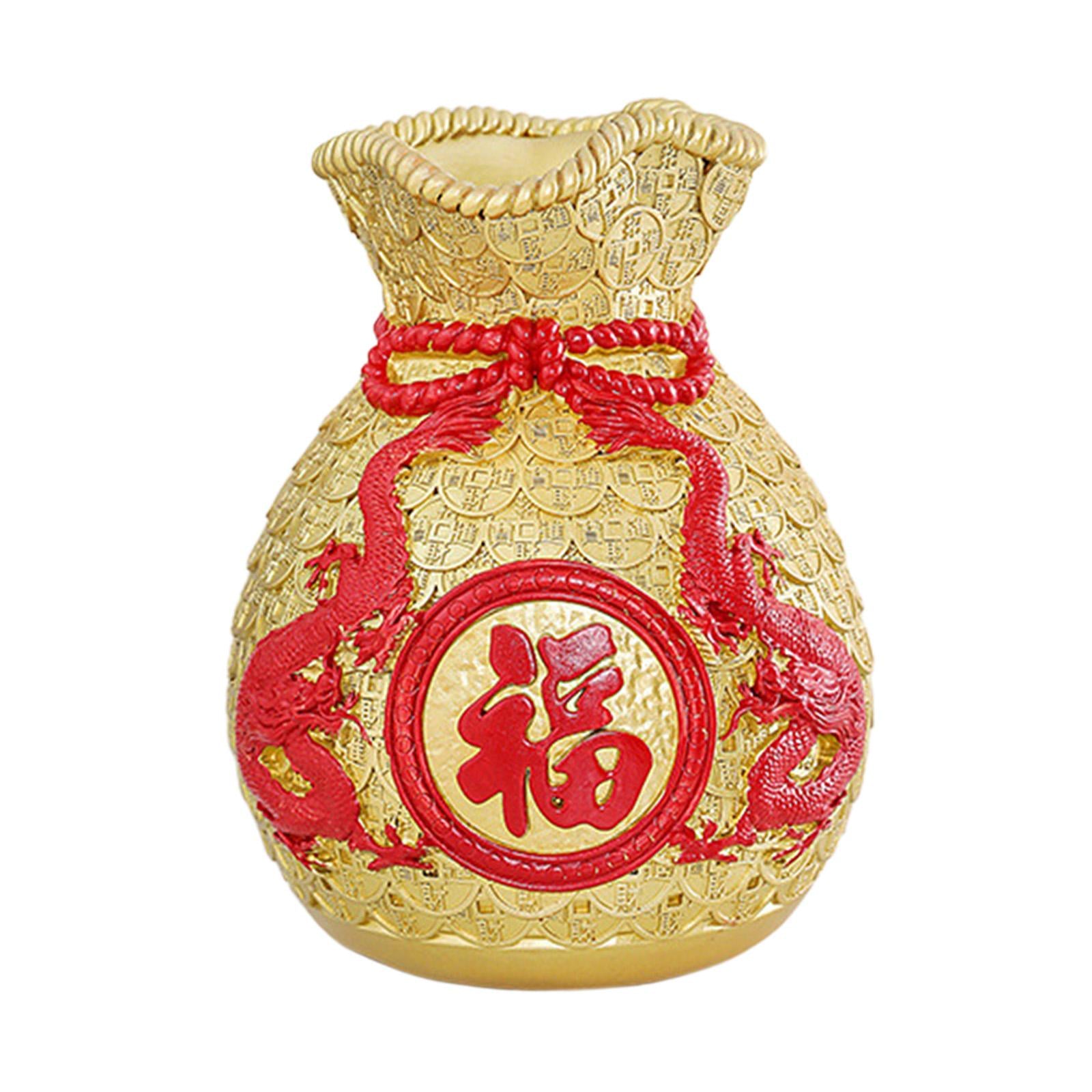Feng Shui Money Bag Statue Flower Vase for Living Room Spring Festival Shelf Gold M