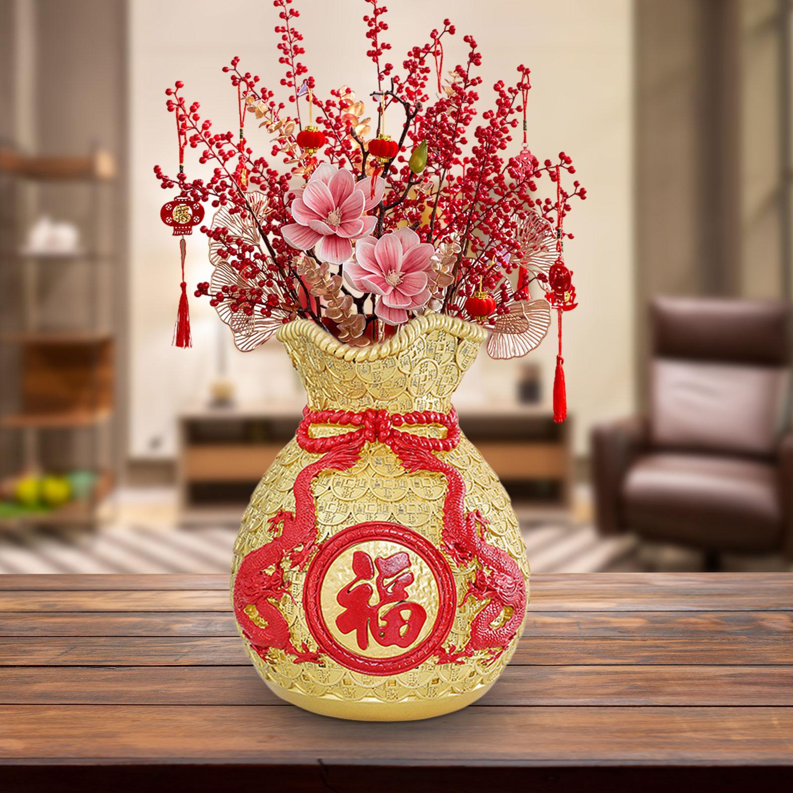 Feng Shui Money Bag Statue Flower Vase for Living Room Spring Festival Shelf Gold M