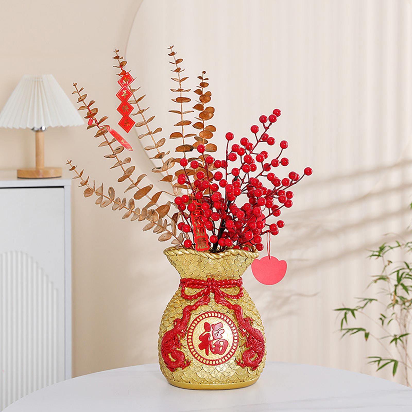 Feng Shui Money Bag Statue Flower Vase for Living Room Spring Festival Shelf Gold M