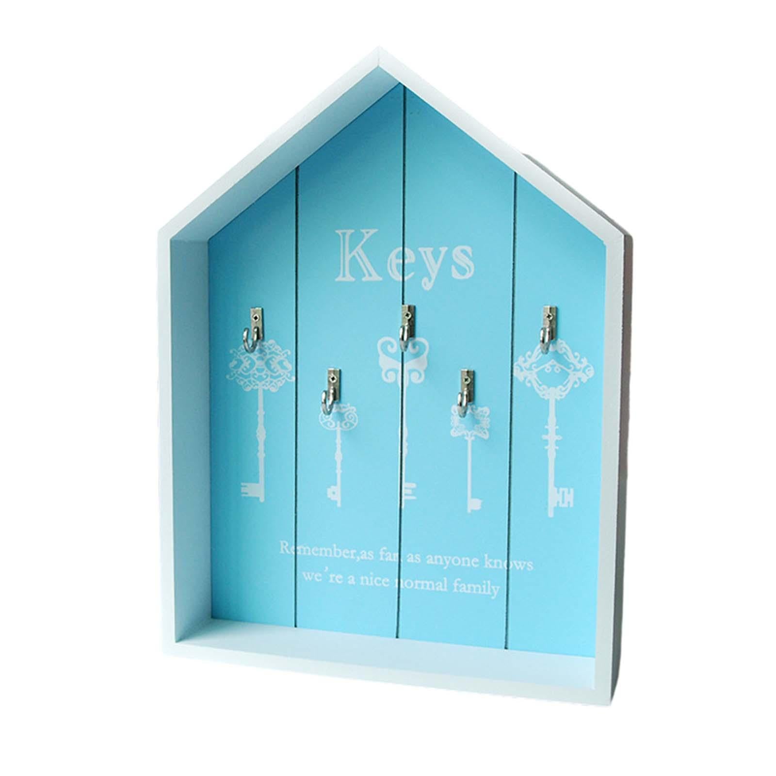 Wall Mount Wooden Key Storage Box Multipurpose Handmade for Entryway Elegant Blue