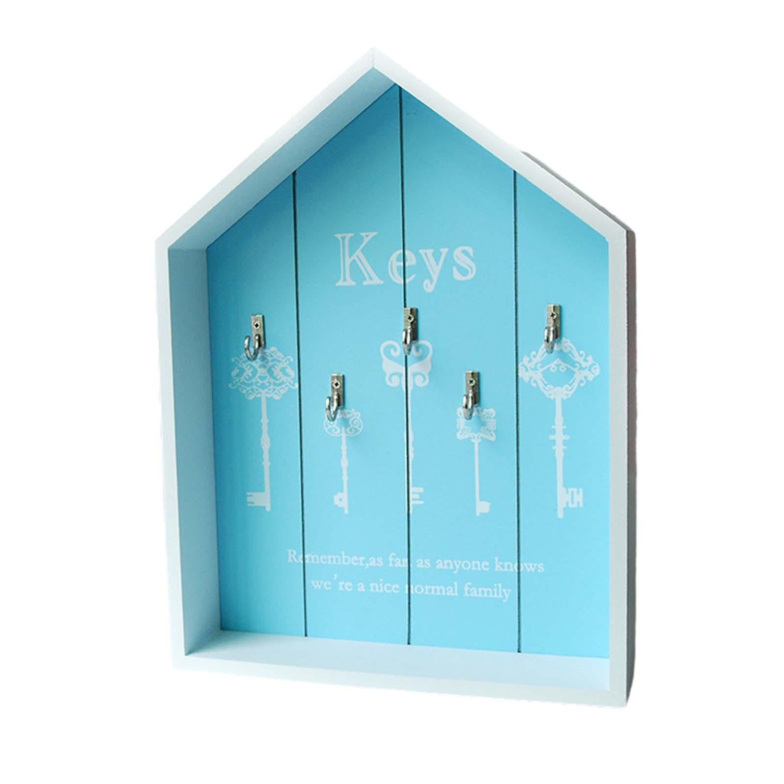 Wall Mount Wooden Key Storage Box Multipurpose Handmade for Entryway Elegant Blue