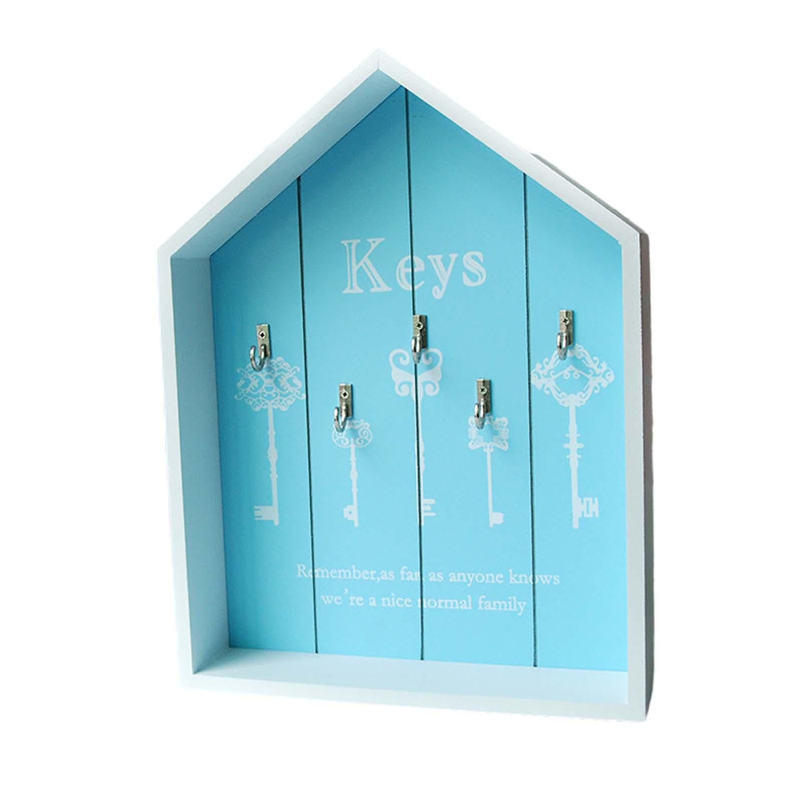 Wall Mount Wooden Key Storage Box Multipurpose Handmade for Entryway Elegant Blue