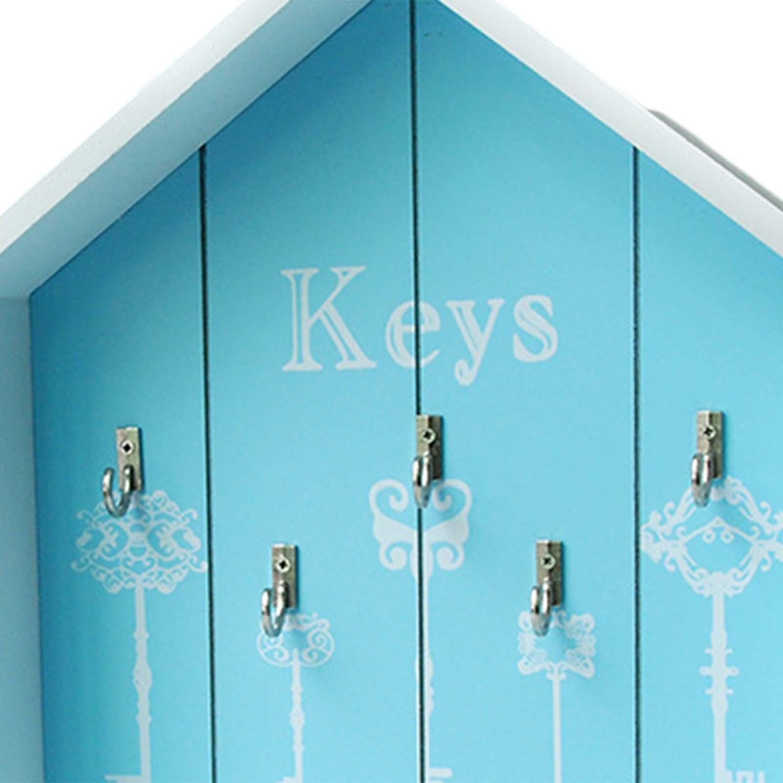 Wall Mount Wooden Key Storage Box Multipurpose Handmade for Entryway Elegant Blue