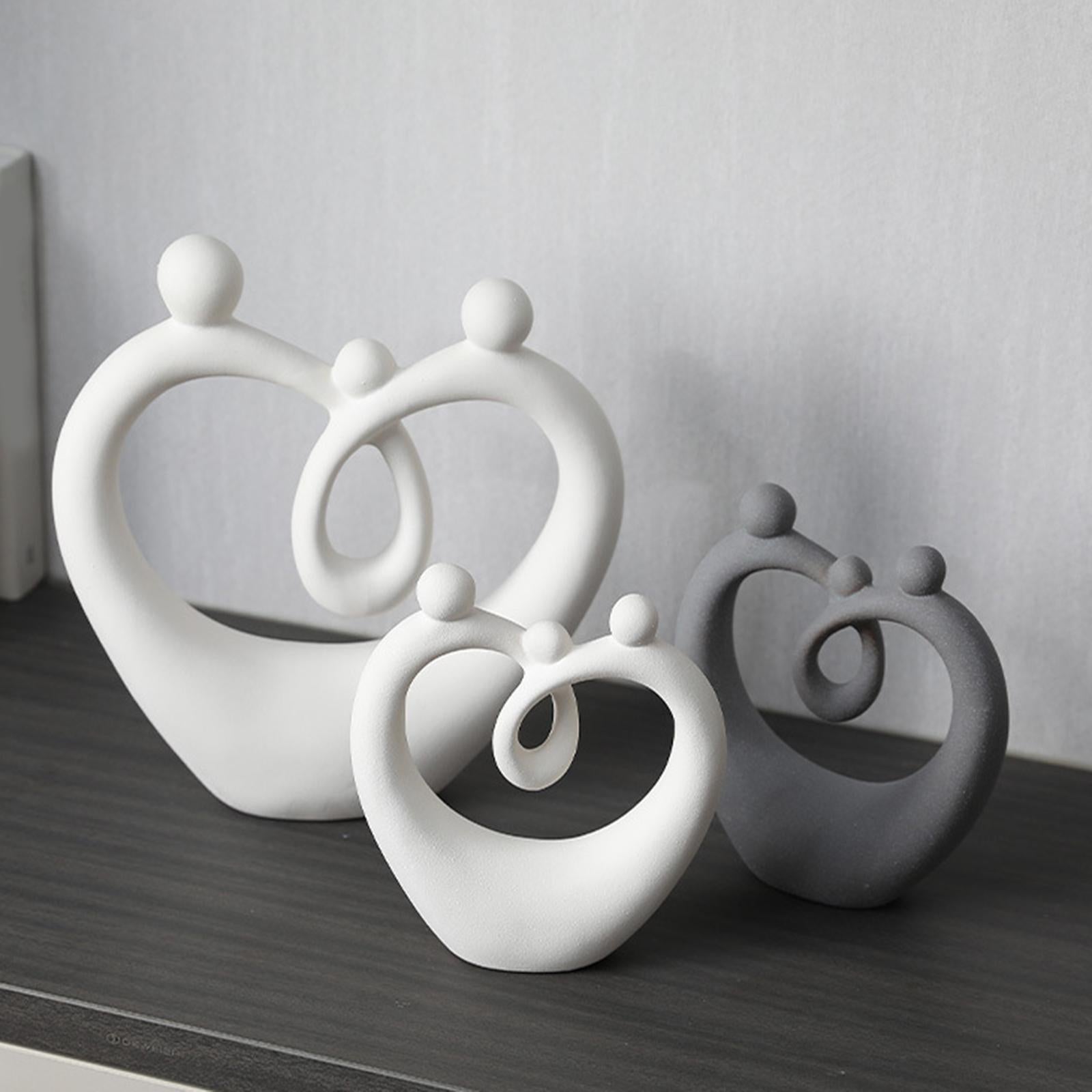 Ceramic Family Figure Stylish Family Figurines for Table Anniversary Wedding White S