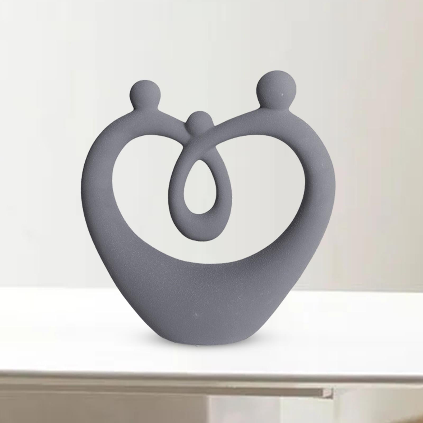 Ceramic Family Figure Stylish Family Figurines for Table Anniversary Wedding Gray L