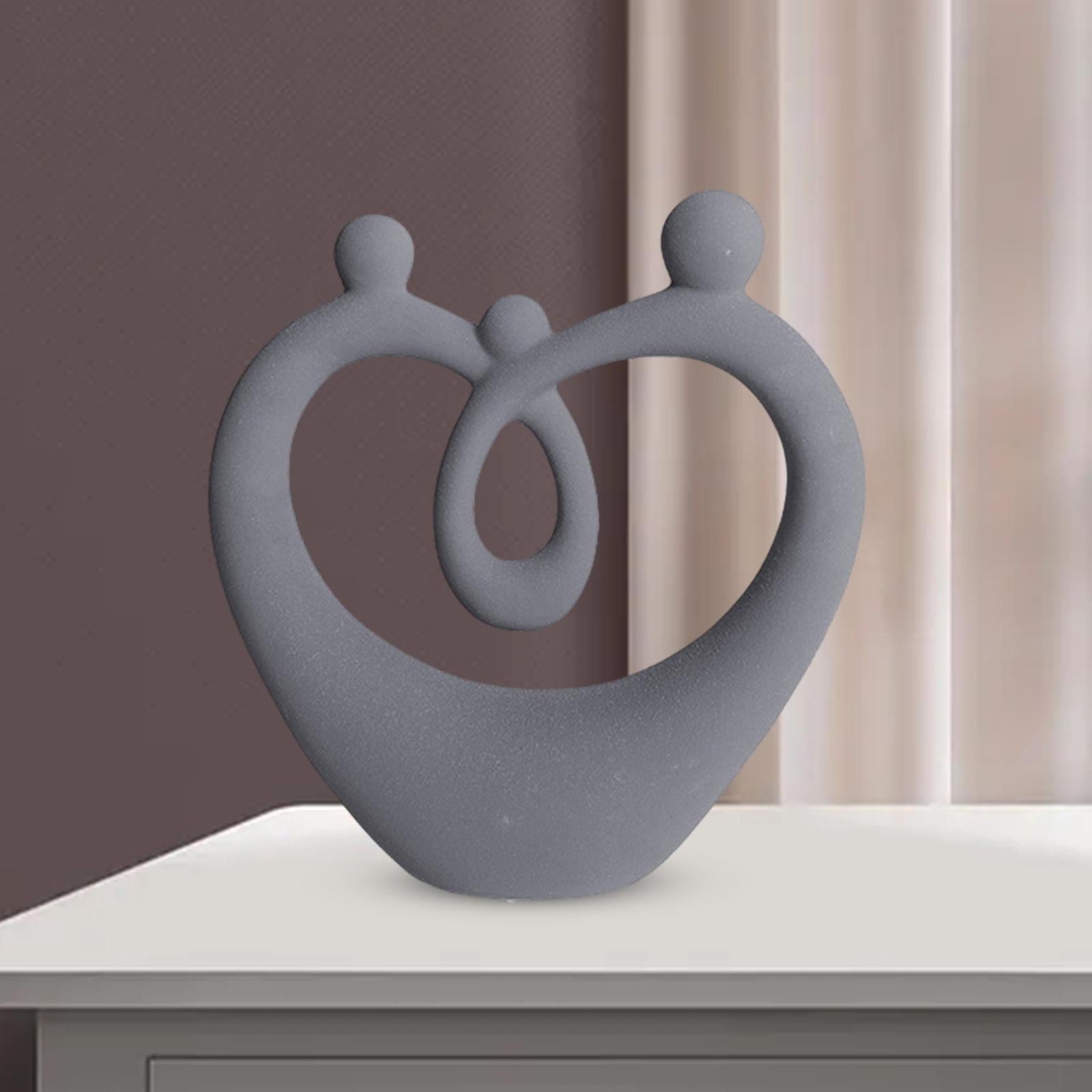 Ceramic Family Figure Stylish Family Figurines for Table Anniversary Wedding Gray L