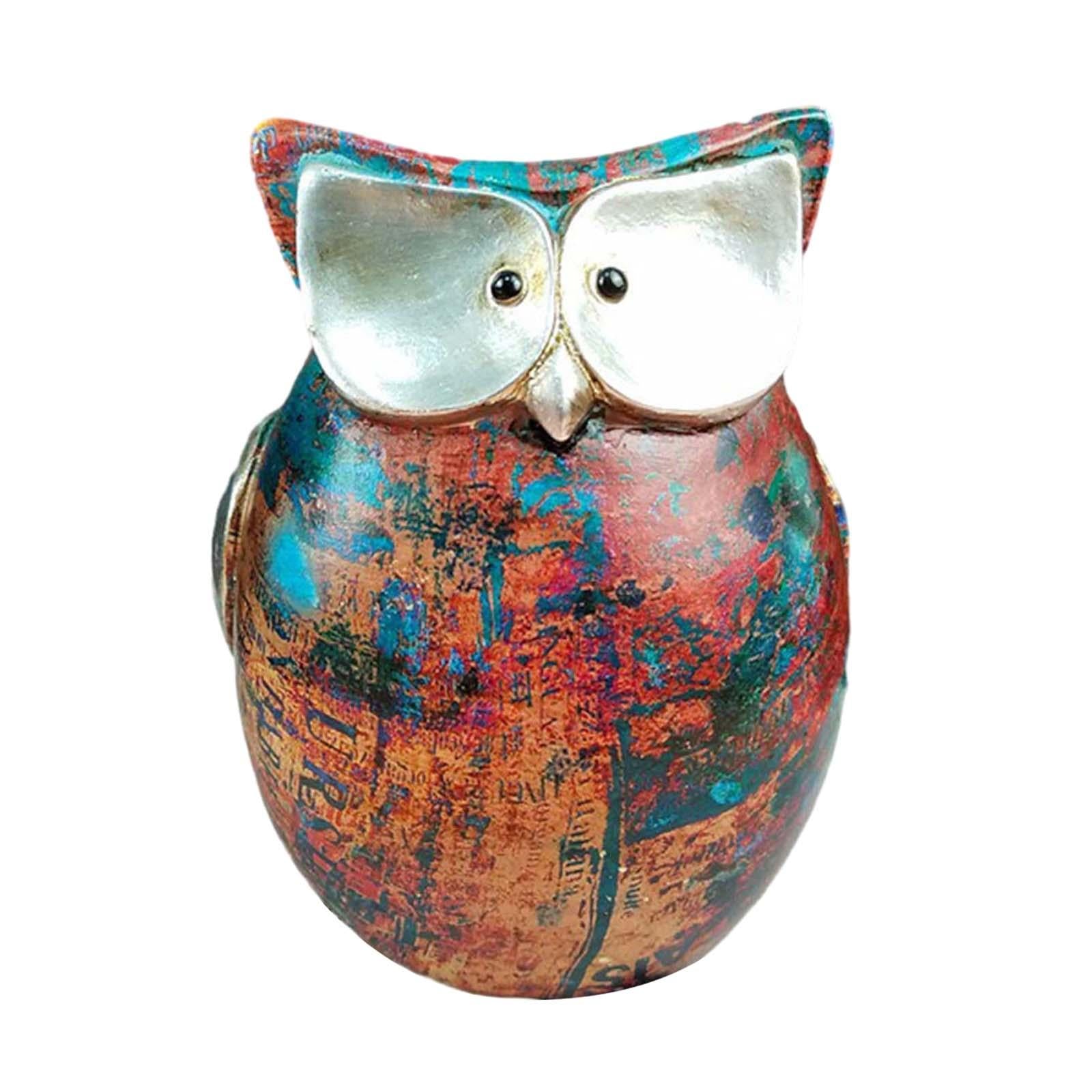 Colorful Owl Statue Tabletop Ornament for Household Kitchen Dining Exquisite 11cmx8.5cm