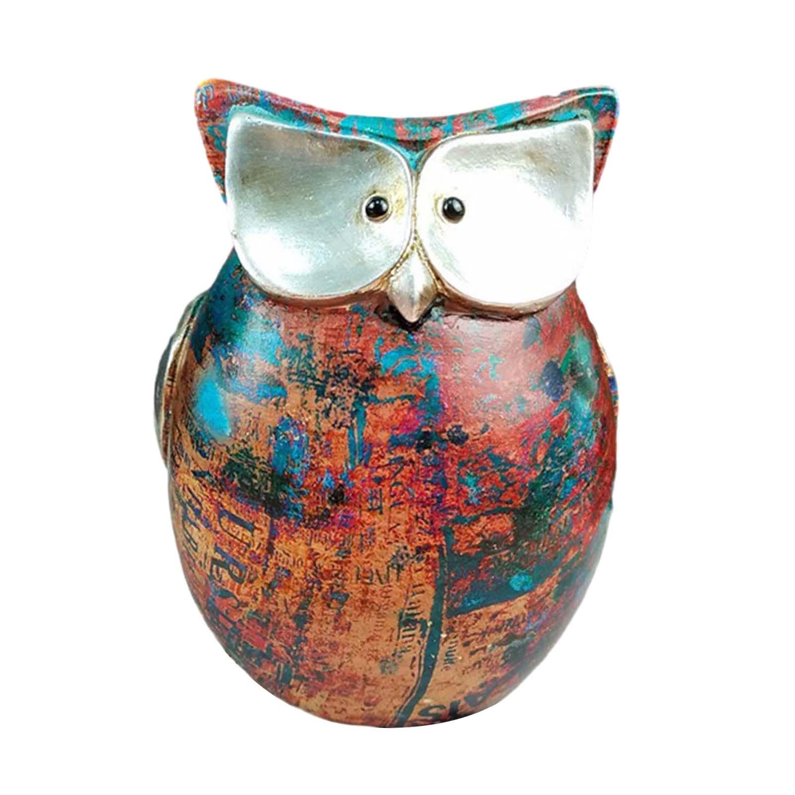 Colorful Owl Statue Tabletop Ornament for Household Kitchen Dining Exquisite 11cmx8.5cm