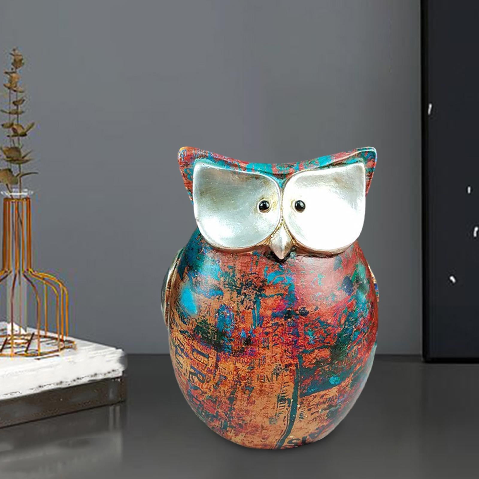 Colorful Owl Statue Tabletop Ornament for Household Kitchen Dining Exquisite 11cmx8.5cm