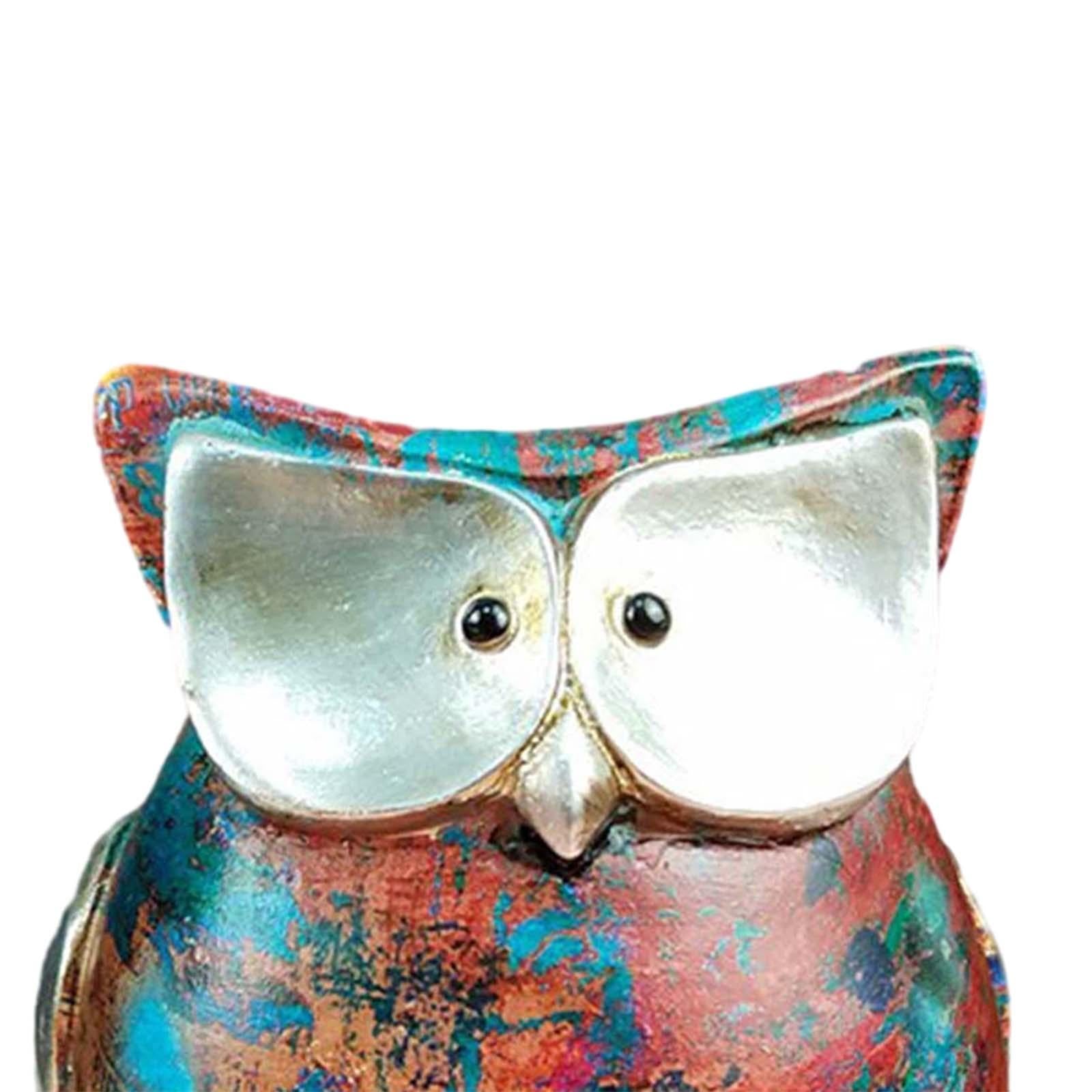 Colorful Owl Statue Tabletop Ornament for Household Kitchen Dining Exquisite 11cmx8.5cm