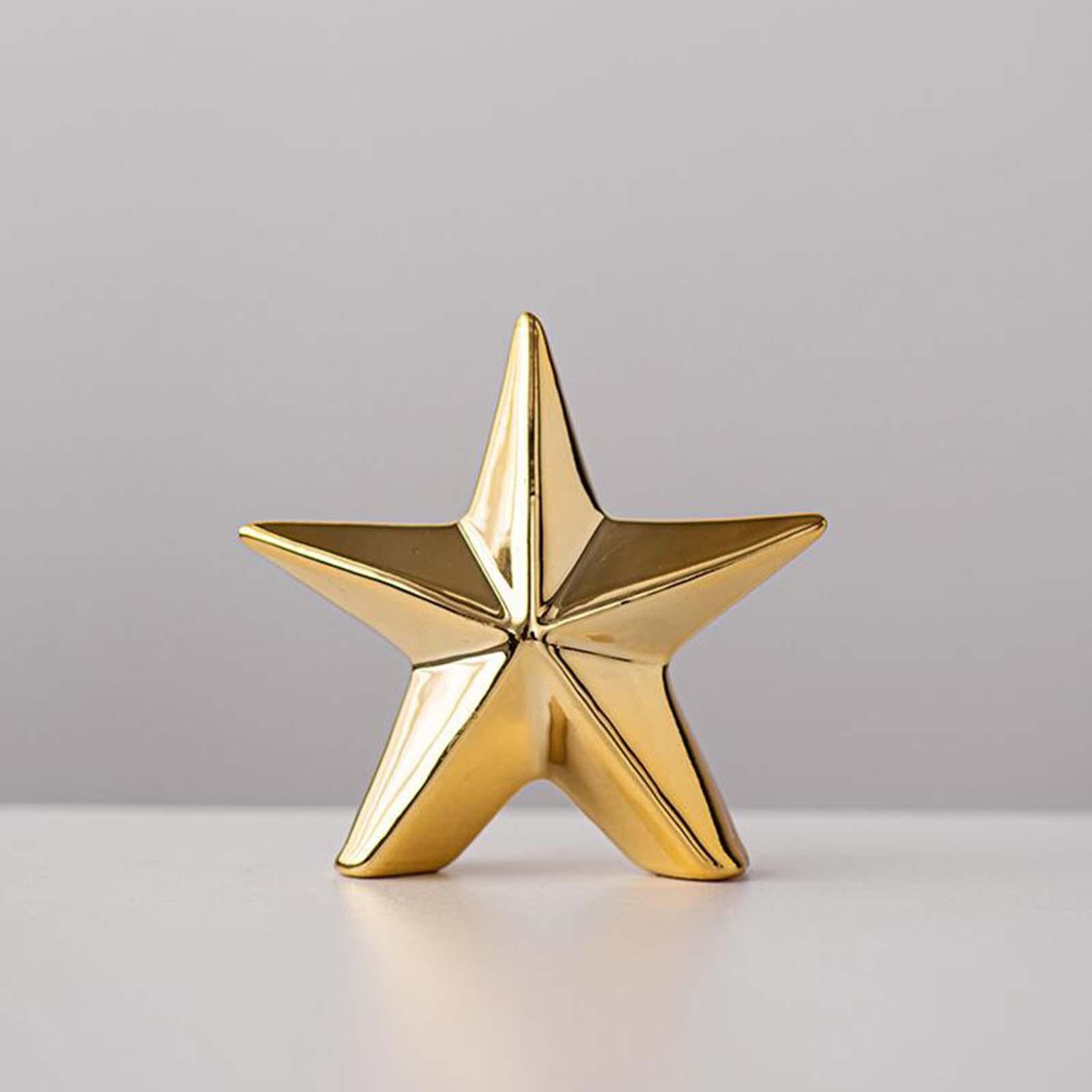 Star Figurine Decorative Ceramic Sculpture for Living Room Cabinet Bookshelf Gold
