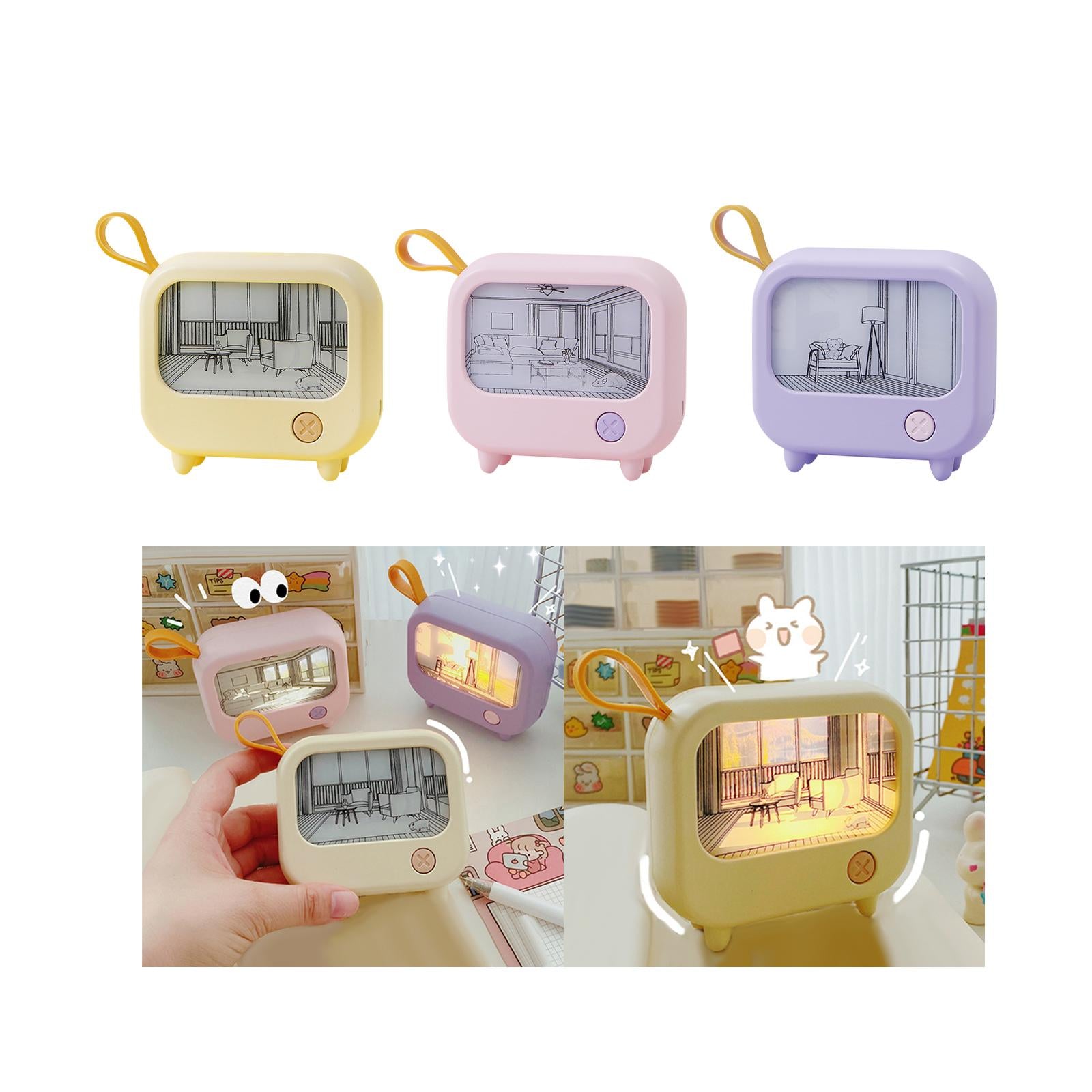 TV Painting Night Light for NightStand Bedroom Office Decoration Living Room Yellow