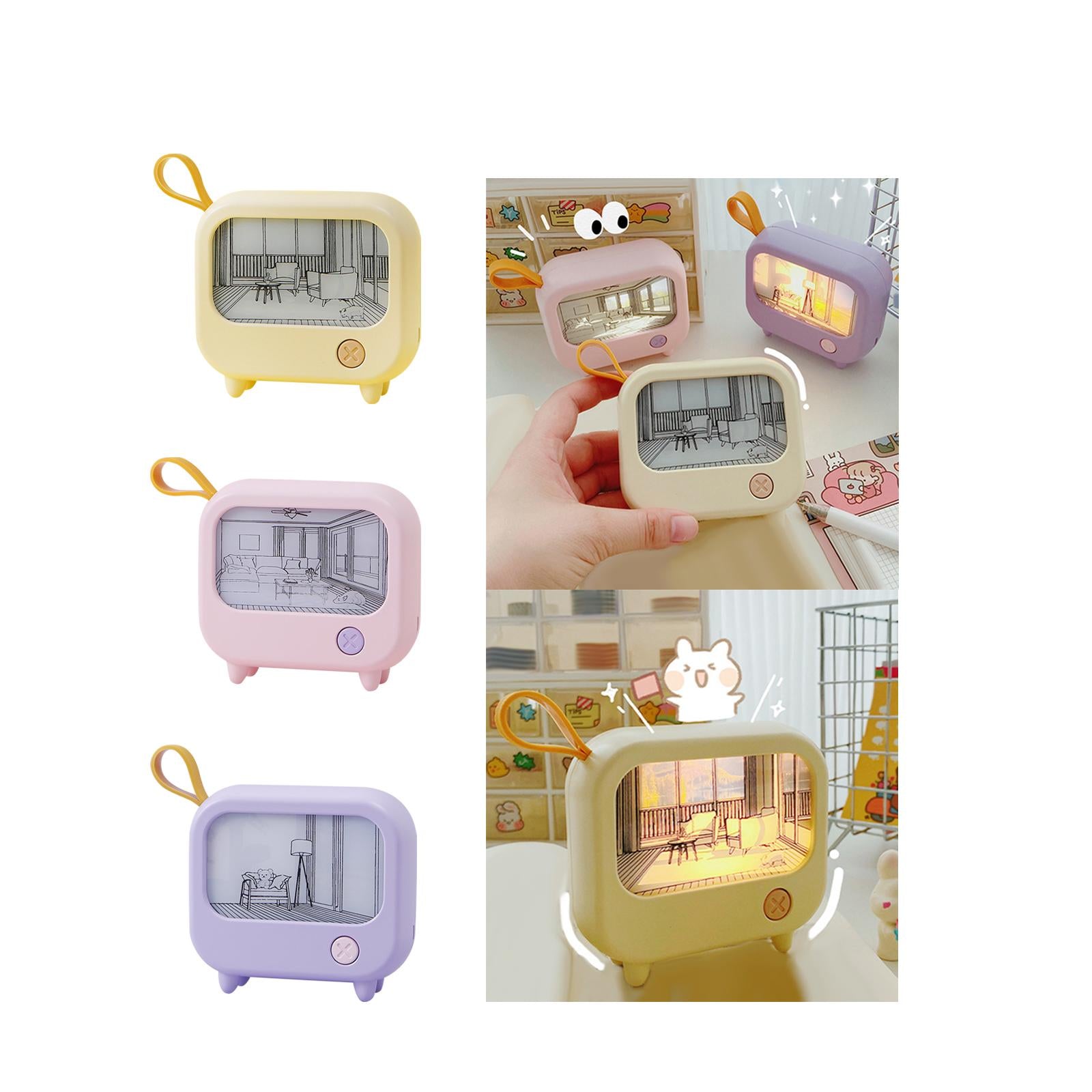 TV Painting Night Light for NightStand Bedroom Office Decoration Living Room Yellow