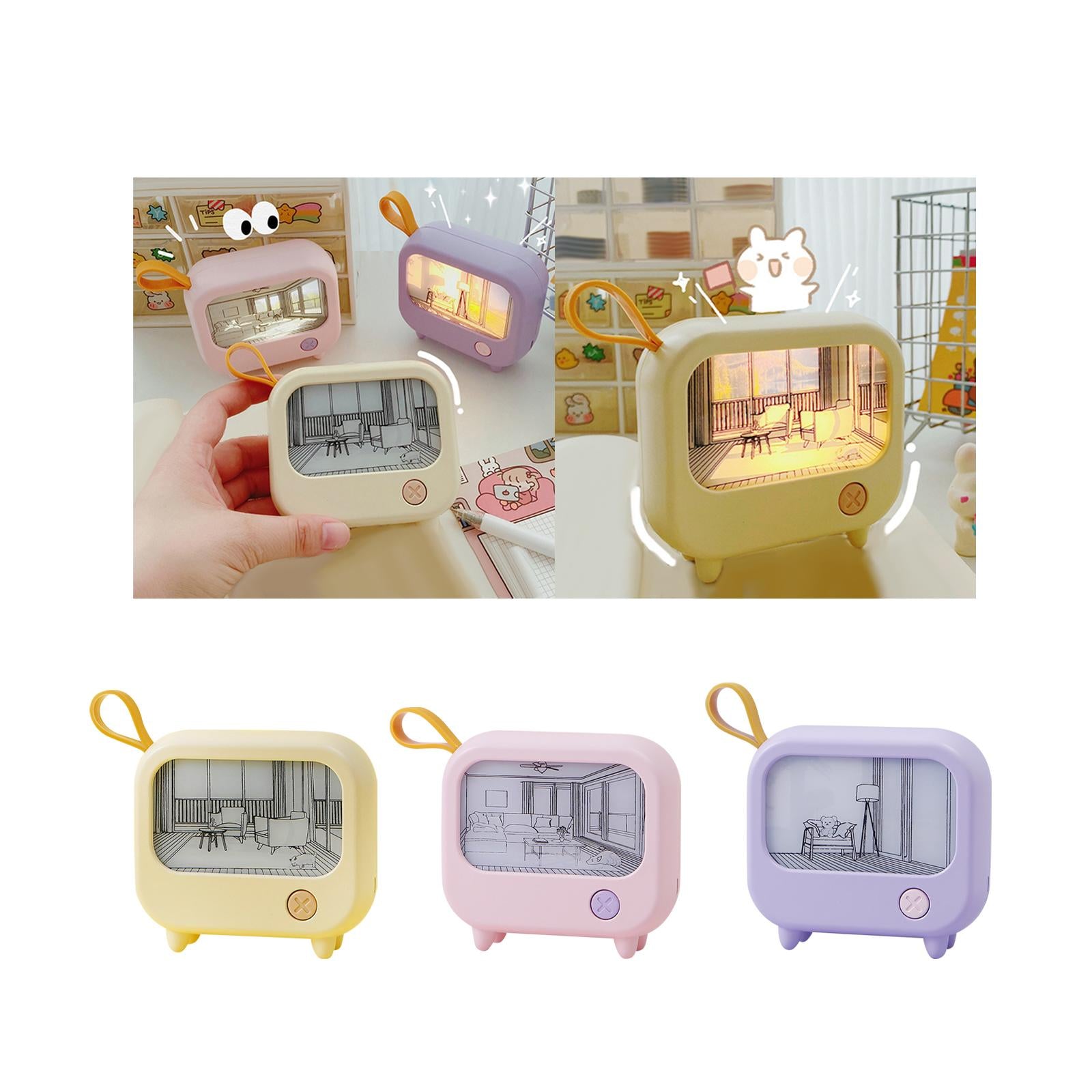 TV Painting Night Light for NightStand Bedroom Office Decoration Living Room Yellow