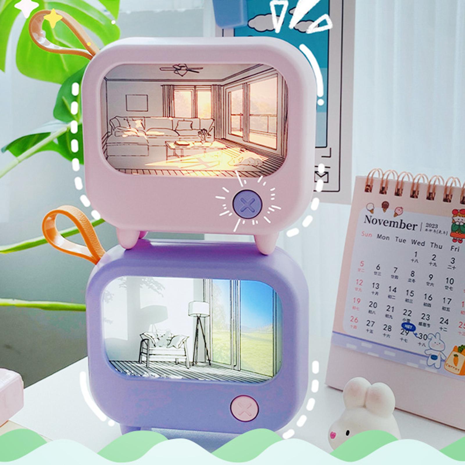 TV Painting Night Light for NightStand Bedroom Office Decoration Living Room Pink