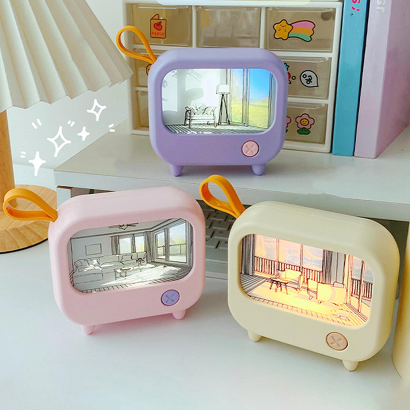 TV Painting Night Light for NightStand Bedroom Office Decoration Living Room Pink