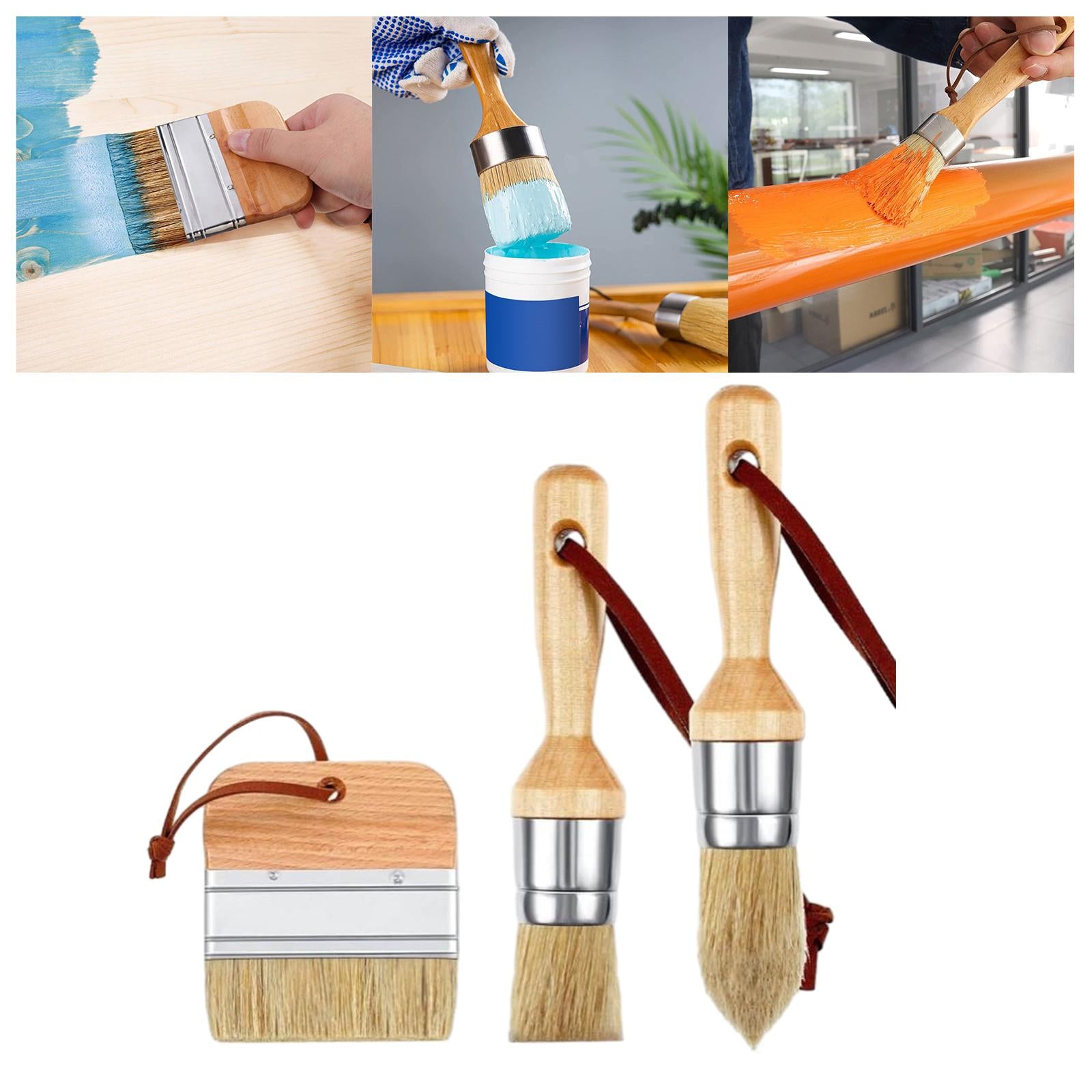 3Pcs Chalk and Wax Paint Brushes Sturdy Portable for Table Ceilings Dressers Wood