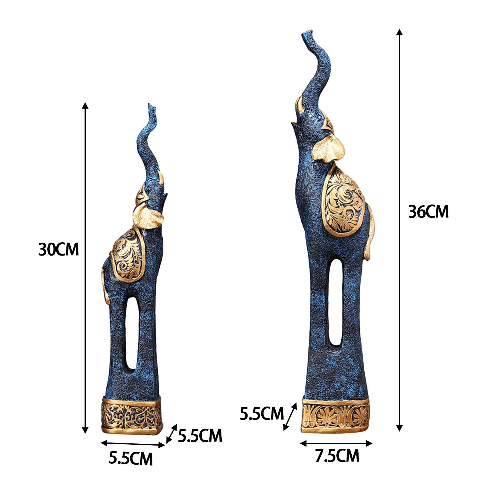 2Pcs Couple Elephants Statue Animal Sculpture Ornaments for Tabletop Bedroom