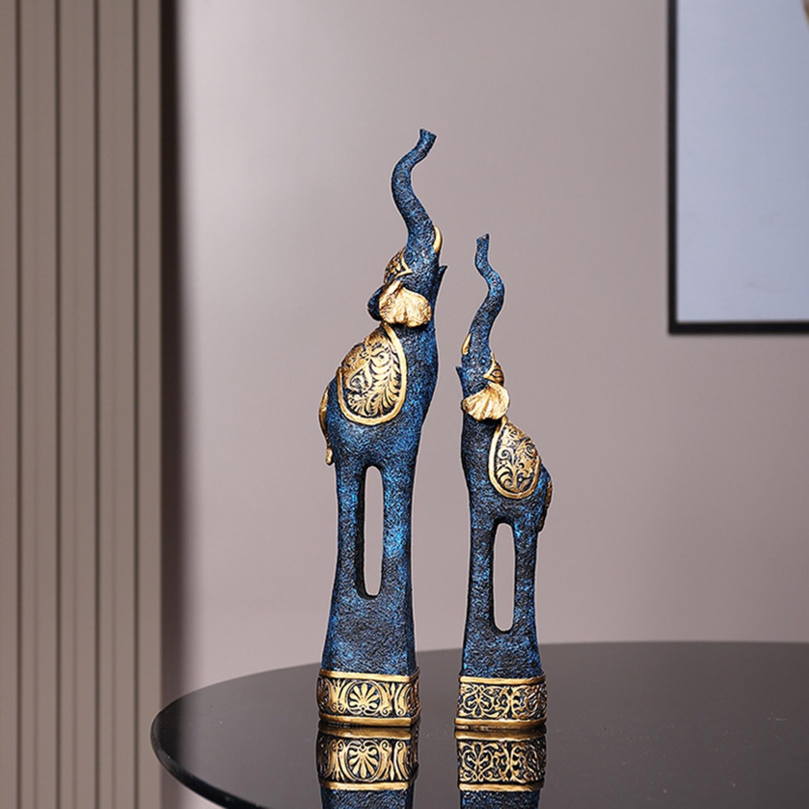 2Pcs Couple Elephants Statue Animal Sculpture Ornaments for Tabletop Bedroom