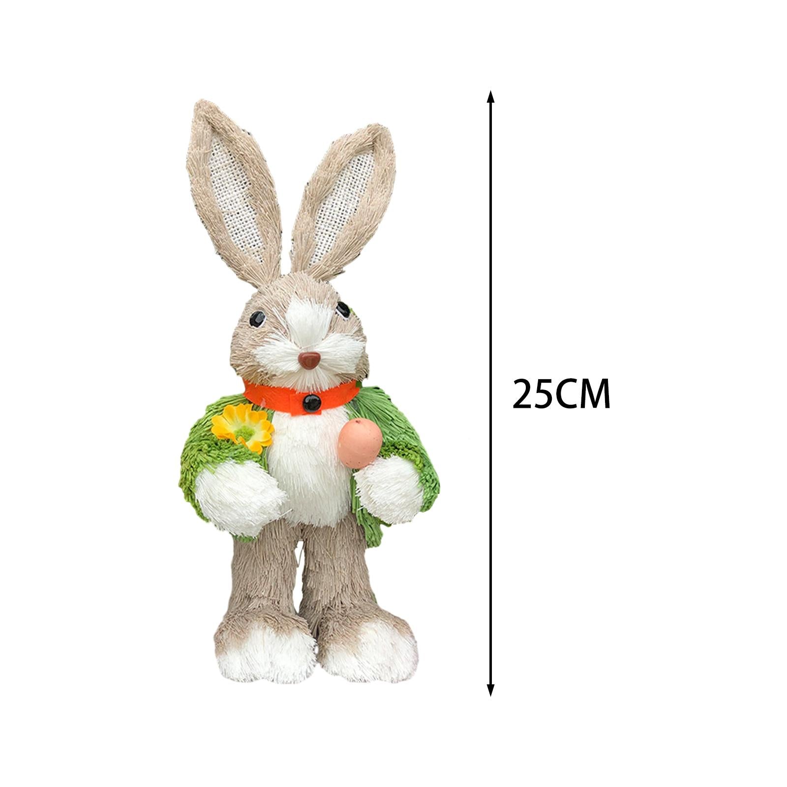 Straw Rabbit Statue Cute Decorative Animal Sculpture for Desk Office Bedroom Style B