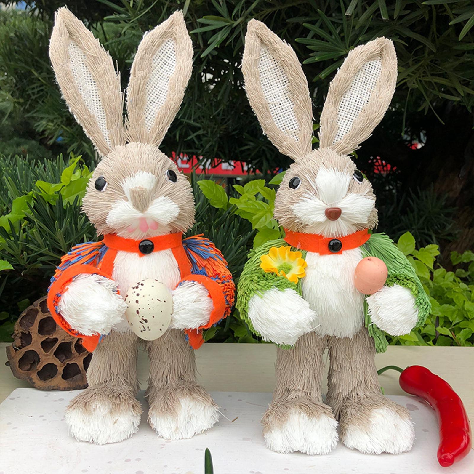 Straw Rabbit Statue Cute Decorative Animal Sculpture for Desk Office Bedroom Style B