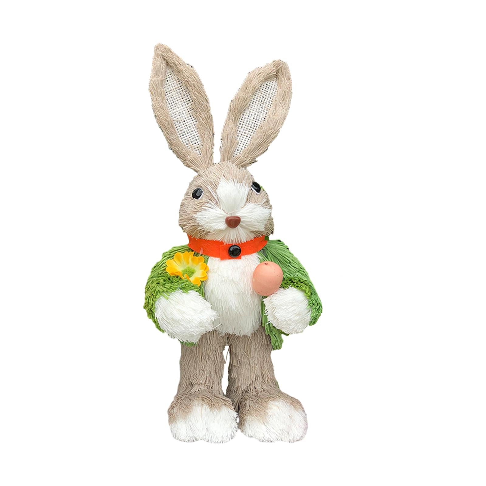 Straw Rabbit Statue Cute Decorative Animal Sculpture for Desk Office Bedroom Style B