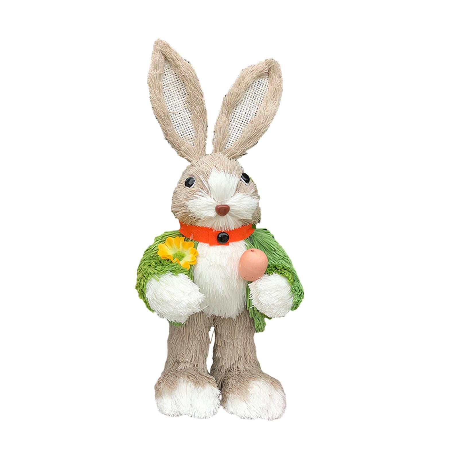 Straw Rabbit Statue Cute Decorative Animal Sculpture for Desk Office Bedroom Style B