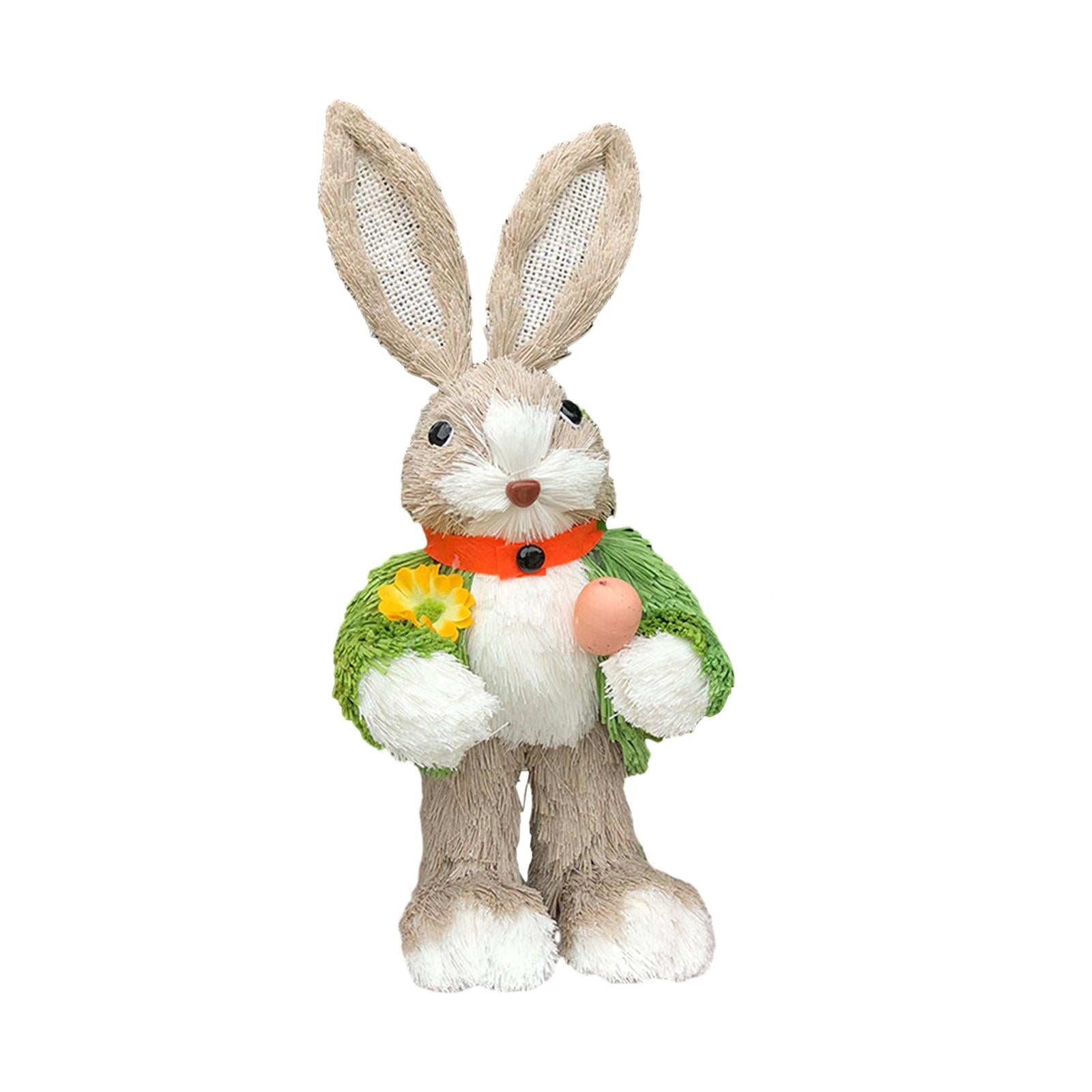 Straw Rabbit Statue Cute Decorative Animal Sculpture for Desk Office Bedroom Style B