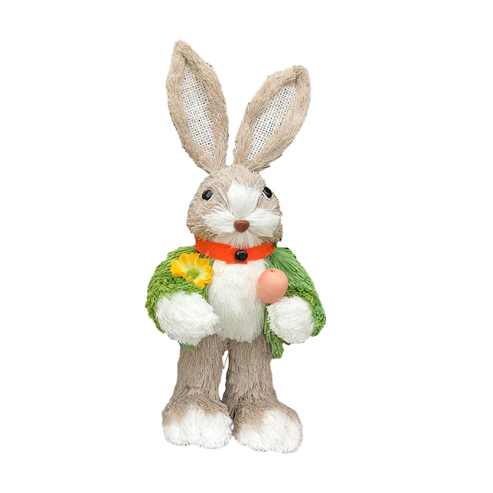 Straw Rabbit Statue Cute Decorative Animal Sculpture for Desk Office Bedroom Style B
